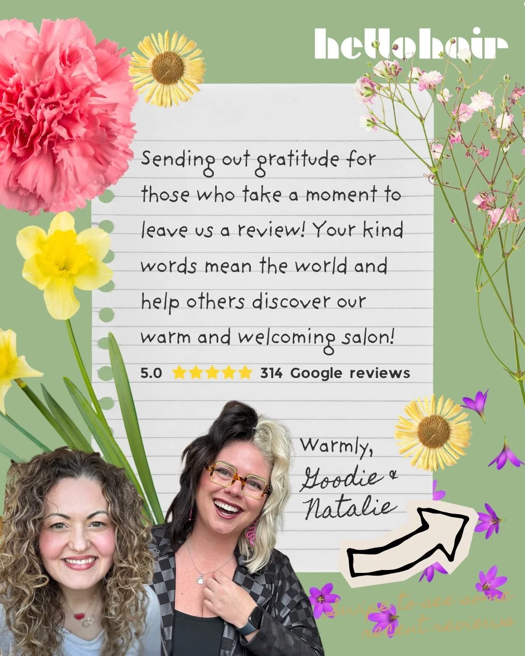 ⭐️Our clients are stars ⭐️ 

At Hello Hair, our primary goal is kindness. If we put that first, the rest follows. 

Thank YOU, our incredible clients, for noticing and supporting us through your reviews. It truly gives us the biggest smiles. AND help