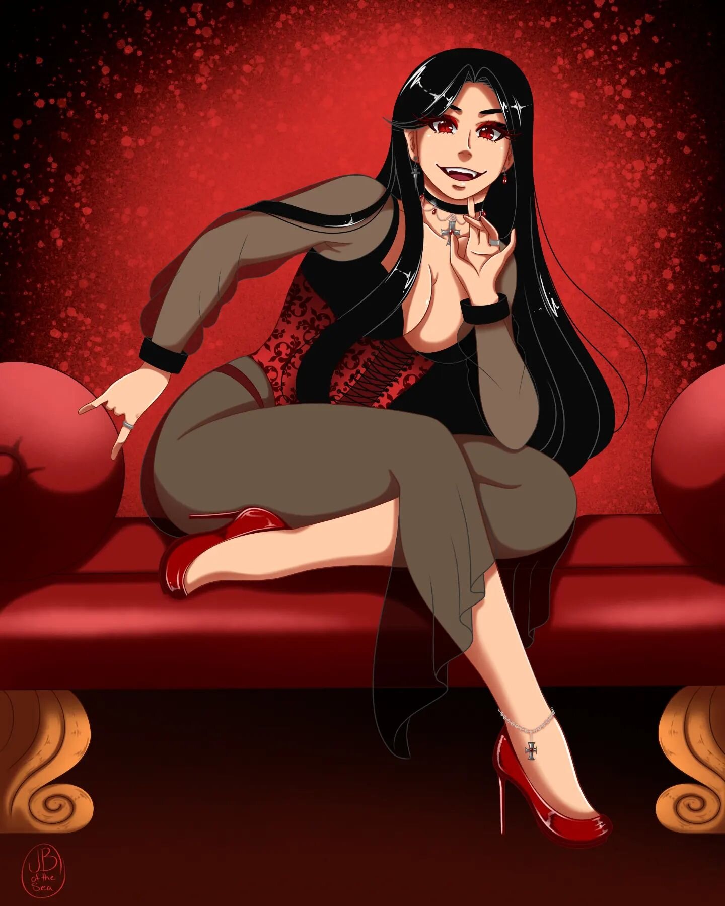Happy Spooky Season babes 🦇🩸✨️

This year, I decided to do my own prompt - monster lingerie! Starting off with this sexy vampire lady 🧛&zwj;♀️ hopefully I can do my best to stick with the challenge this year. I've been wanting to do some sort of c