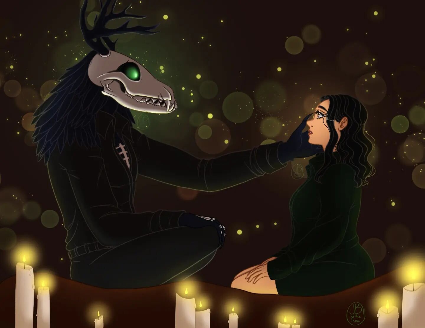 ♡&deg; Nameless &amp; Delora &deg;♡

Fanart of the Nameless Mavka &amp; Delora from @opalreyne 's book &quot;A Soul To Heal&quot; 💚💀 after I read this scene I couldn't get the image of it out of my mind, so I had to draw it! Swipe to see the proces