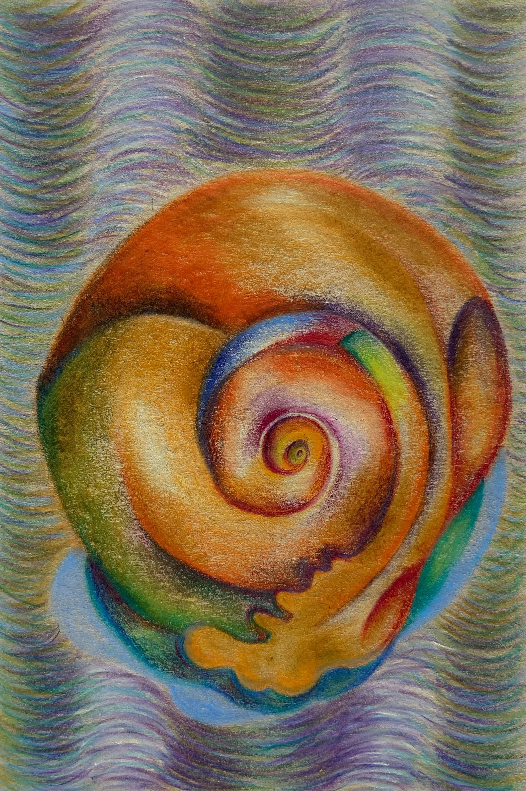 Caracol Cromático, 3 x 4.5", watercolor pencil on paper, 2021