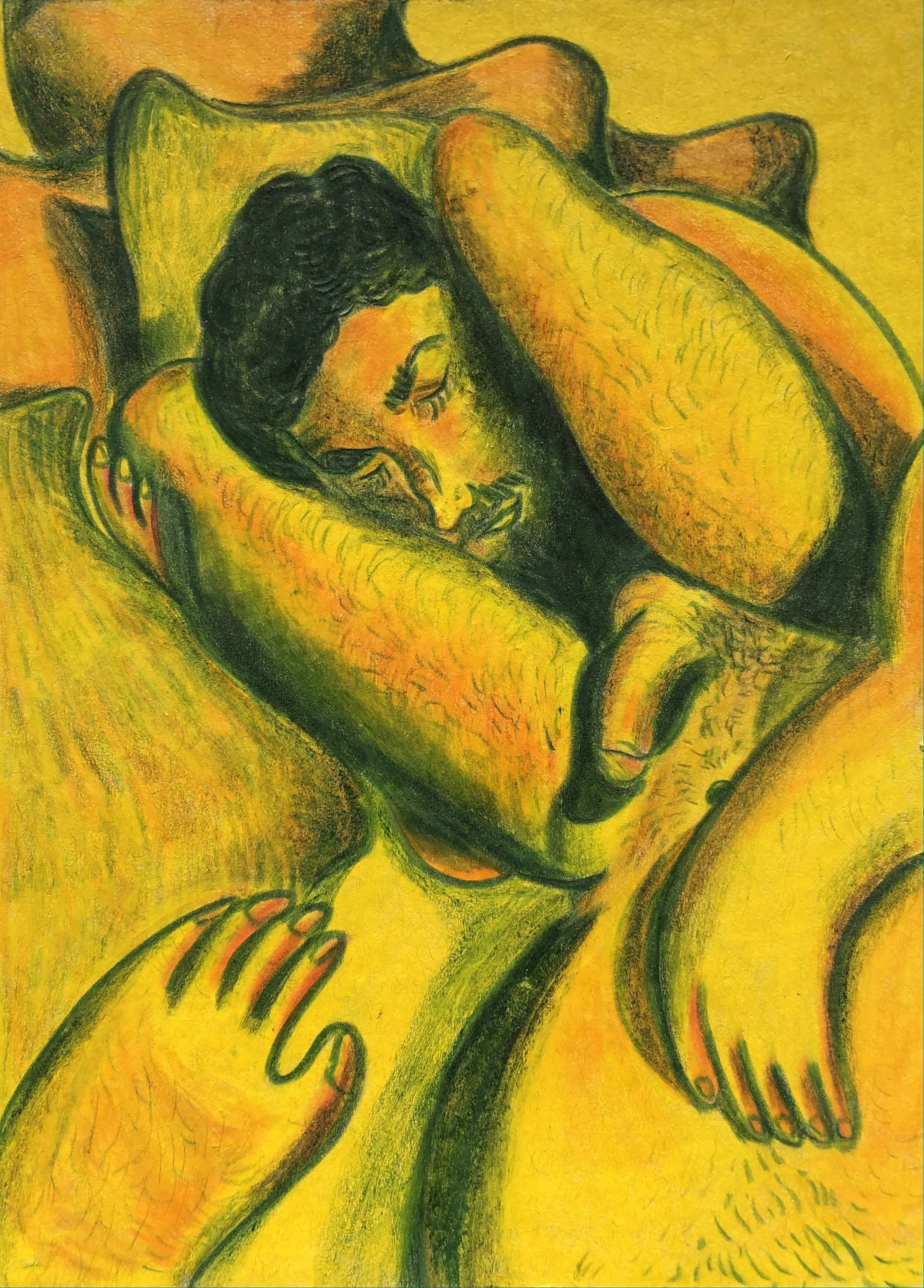 Pillow Time, 4.5 x 6", watercolor pencil on paper, 2020