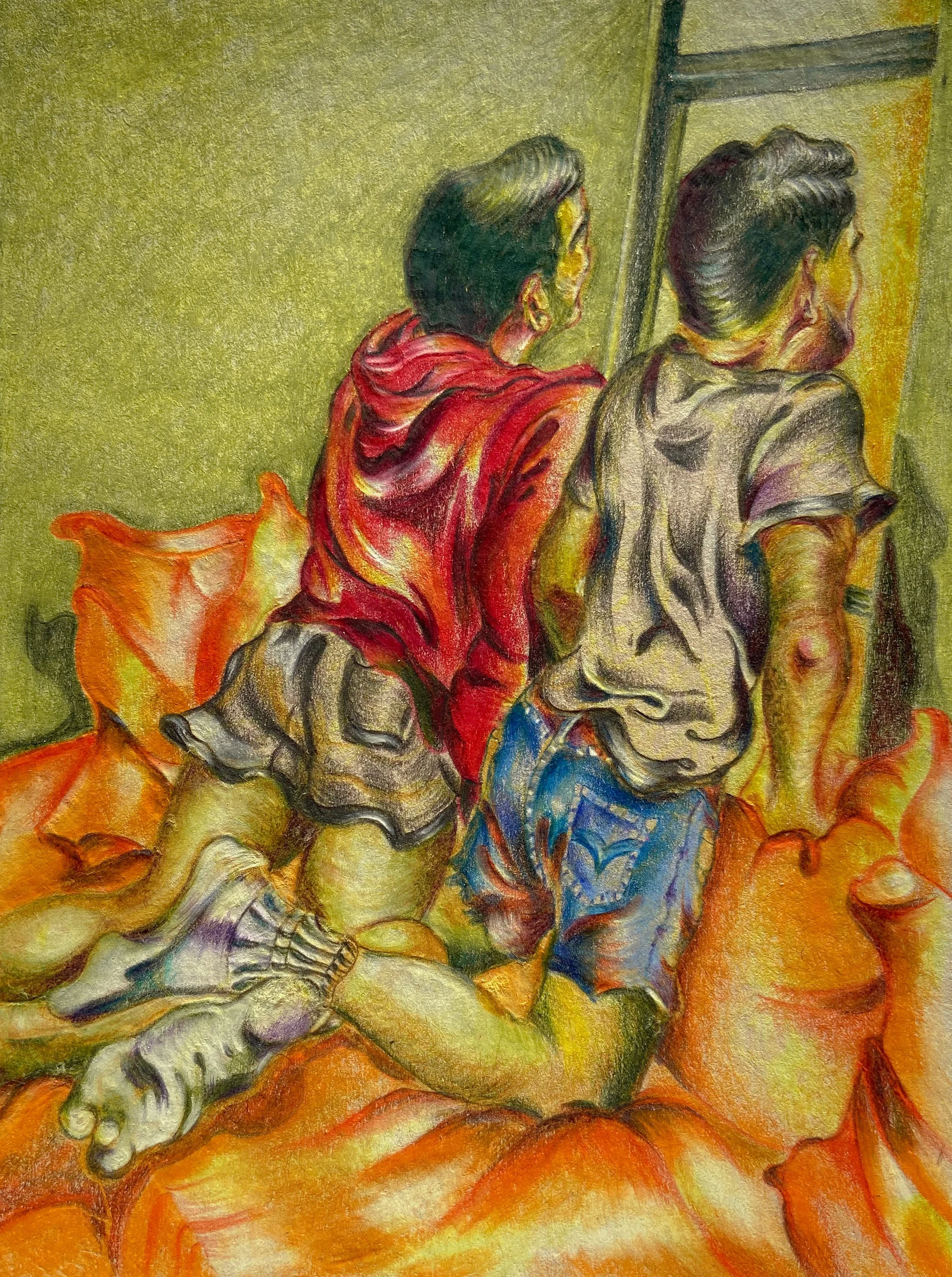 About Queer Friendships (Anthony and I), 4.5 x 6", watercolor pencil on paper, 2021