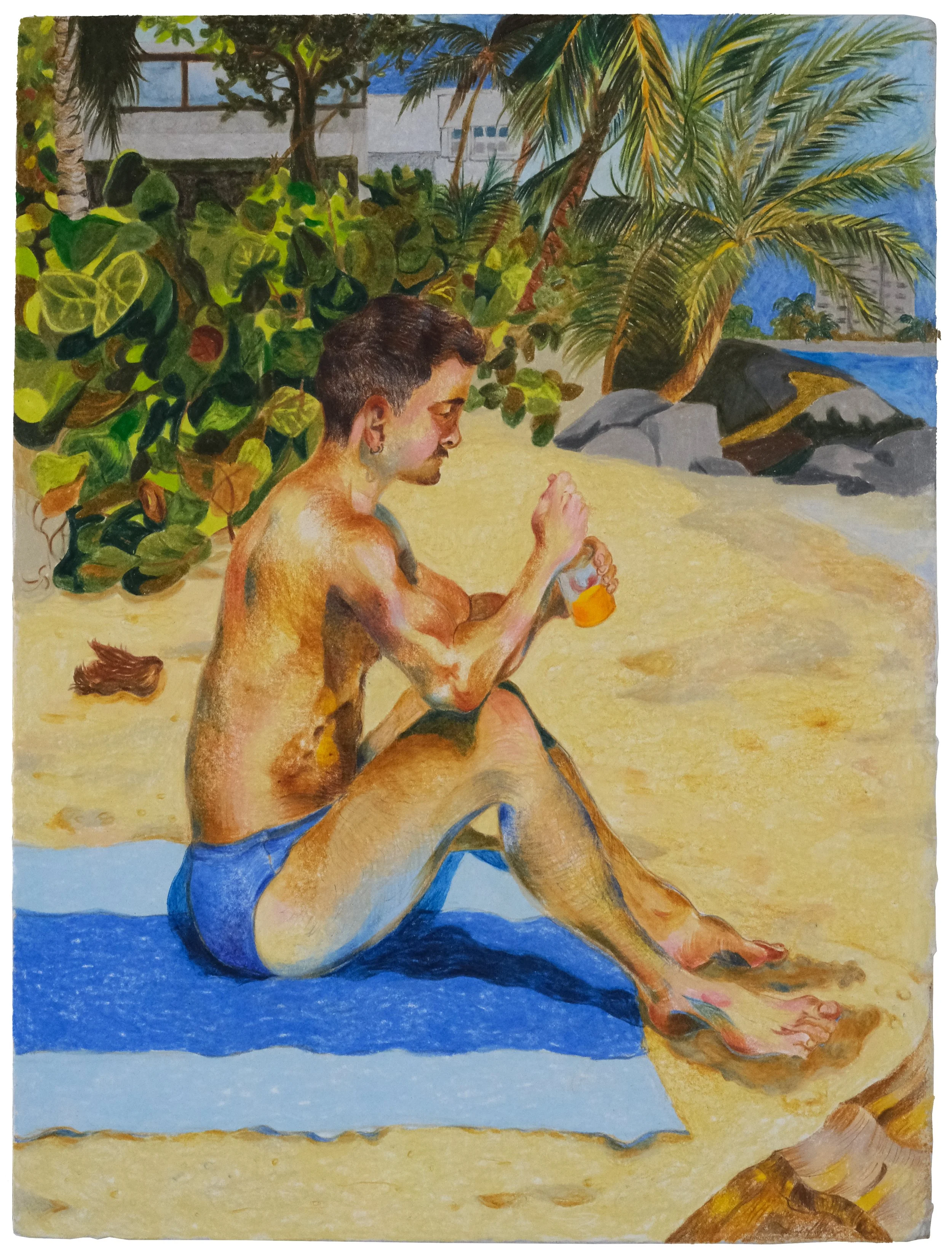 Escapándome del Invierno (Comiendo Limber), 12" x 9", watercolor pencil on paper mounted on panel, 2026