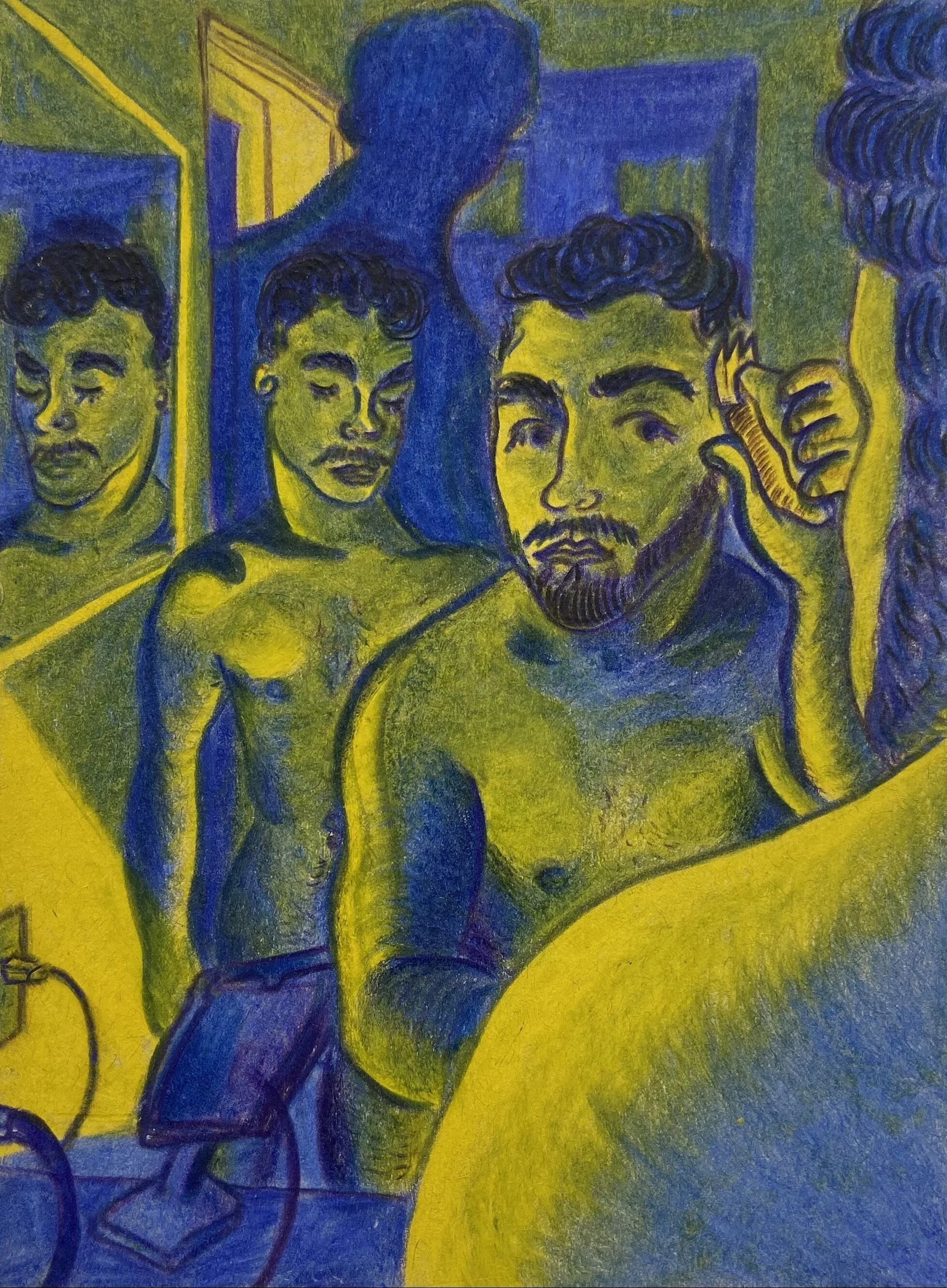 Trim Time, 4.5 x 6", watercolor pencil on paper, 2020