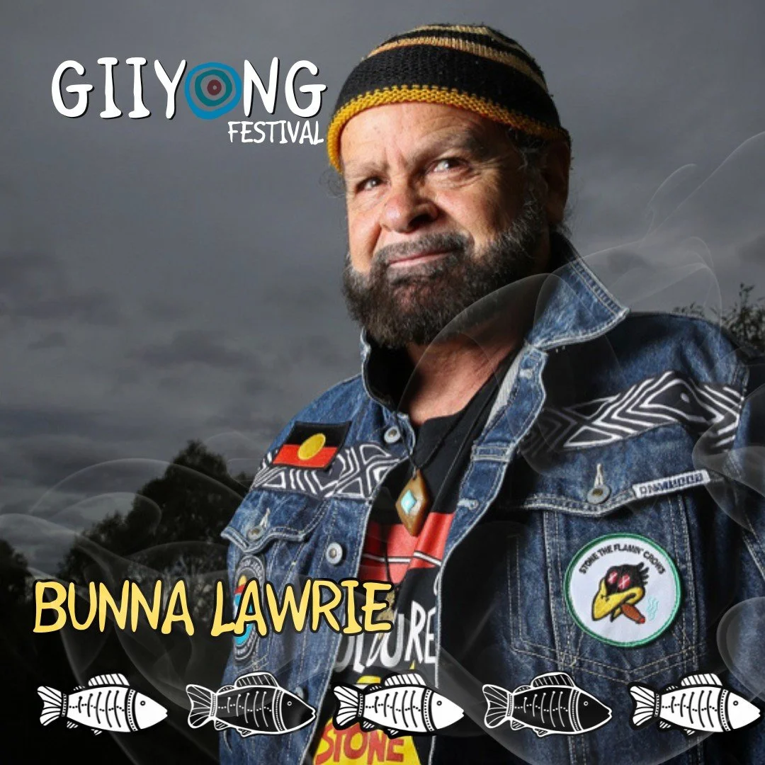 Bunna Lawrie is a proud Mirning Elder from his homelands on Ngargangurie, the Nullarbor Plains, on the southern coast of South Australia. 

Bunna will appear on the Whale Dreaming discussion panel on the Aunty Alice Moore Stage during Giiyong Festiva