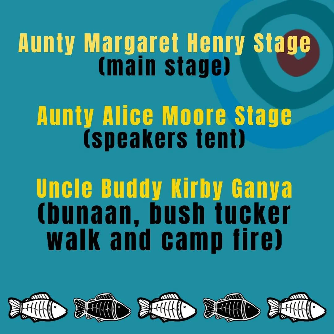 Each year at Giiyong Festival we honour Elders who have come before us, by naming areas of the Festival after them, with their families' permission. In 2025 we will honour Aunty Margaret Henry, Aunty Alice Moore and Uncle Buddy Kirby.

Thank you to t