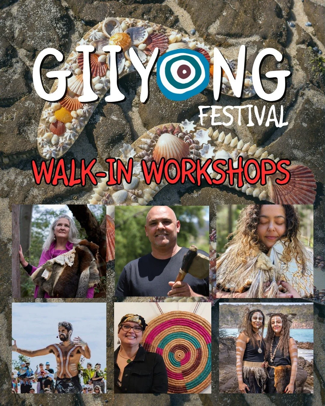 WALK-IN WORKSHOPS – All Day at Giiyong Festival! 🖤 Listen, learn, and make under the guidance of highly respected artists, producers and knowledge holders
📅 Saturday 22 November 2025 at Jigamy, between Pambula + Eden - on Thaua Country
📍 D