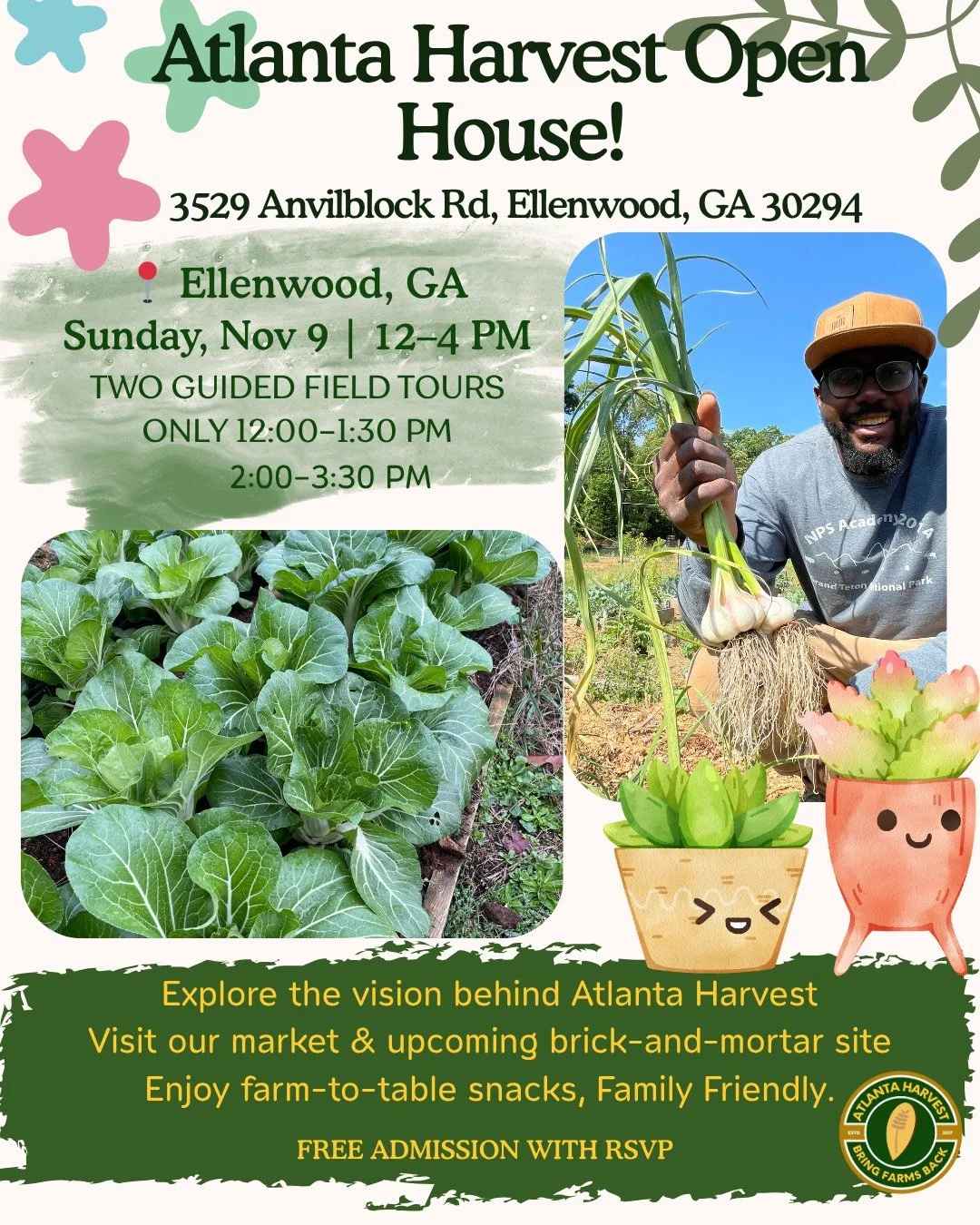Atlanta Harvest is a family farm and market serving Ellenwood and Metro Atlanta with fresh, affordable produce and meaningful community programs. We’re working toward establishing a permanent brick-and-mortar home so we can expand access to hea