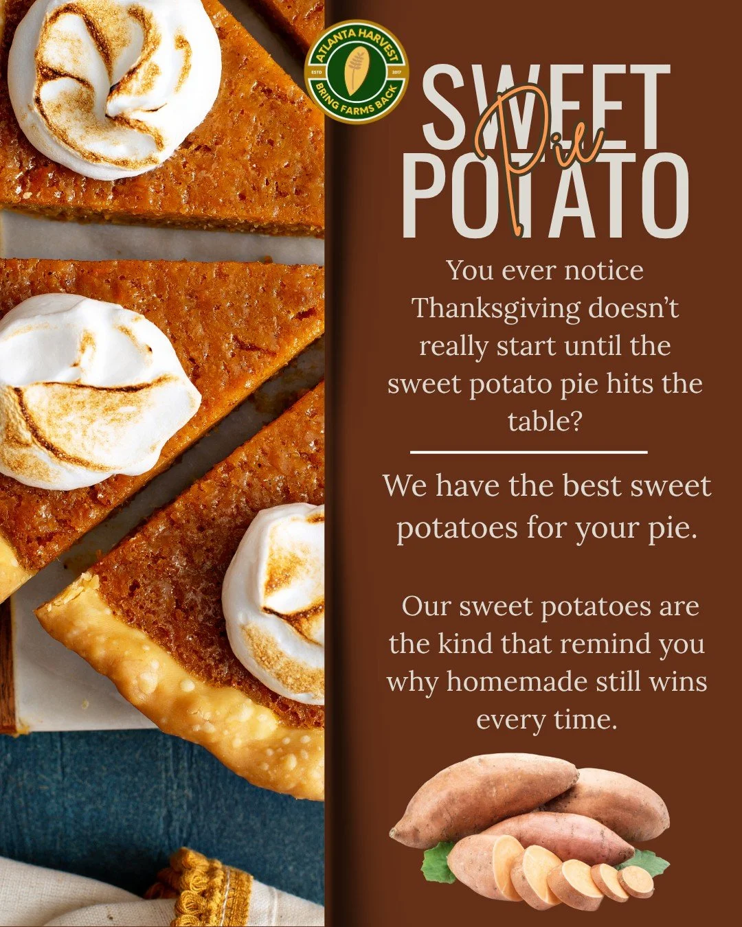 Sweet potato pie season is officially HERE&hellip; and we&rsquo;ve got the kind of sweet potatoes that take your recipe from &ldquo;good&rdquo; to legendary. 🍠🔥

Deep color, real flavor, and that natural sweetness that reminds you why homemade stil