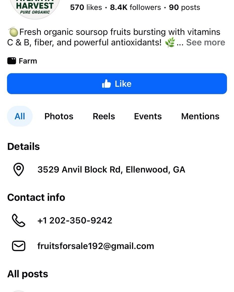 There are scammers pretending to be us.. if you see this page, please report it! 

Things to keep in mind when purchasing from Atlanta Harvest.

1) We do not ship soursop. It's pick-up only. 
2) We do not collect payments online. We sell in person on