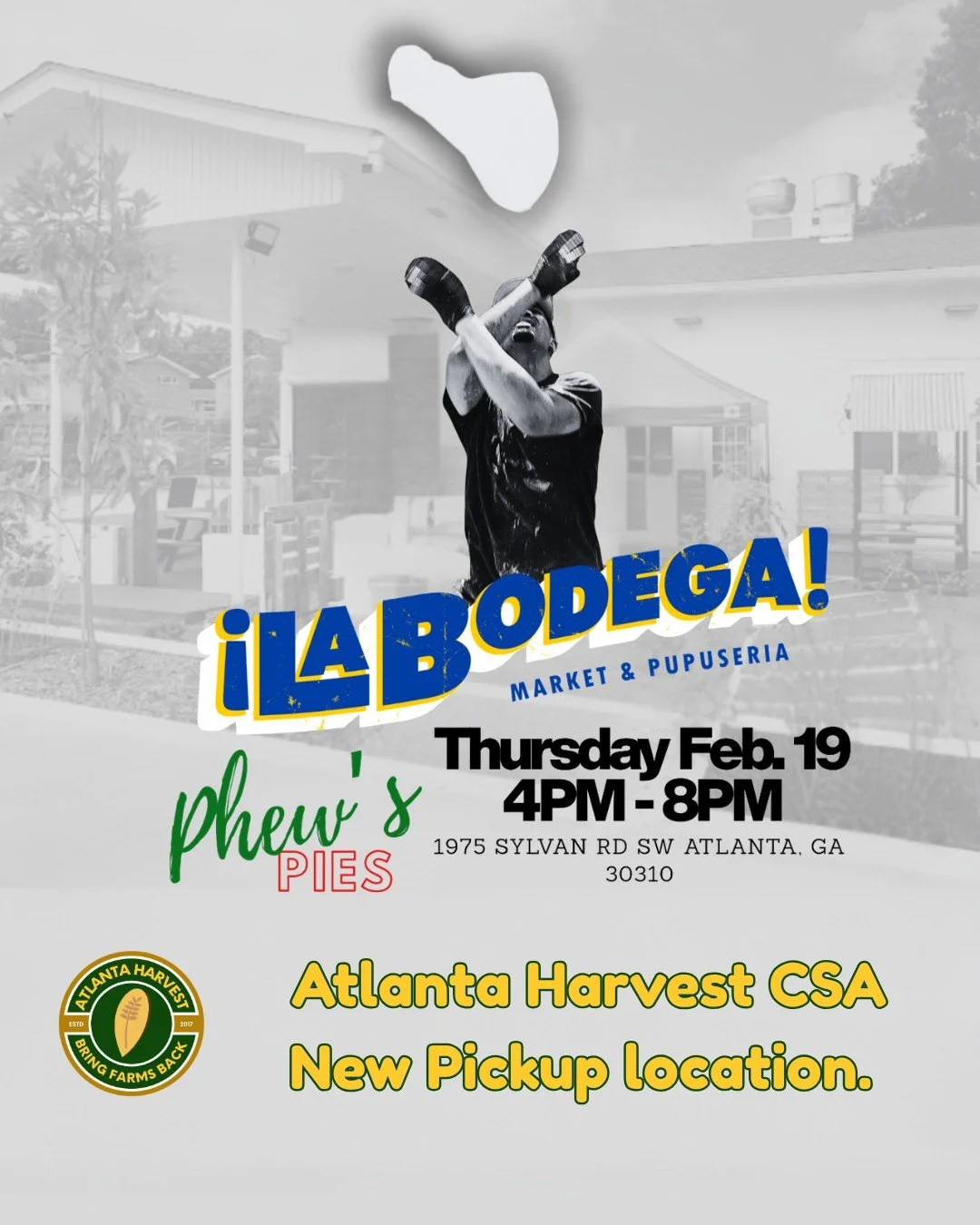 We added a new pickup location!!!

Starting next week, CSA boxes can be picked up at La Bodega in Sylvan Hills on Thursdays from 4&ndash;6 PM.

La Bodega was built by Ken and Jeannette Flores-Katz out of a love for food, culture, and community. Inspi