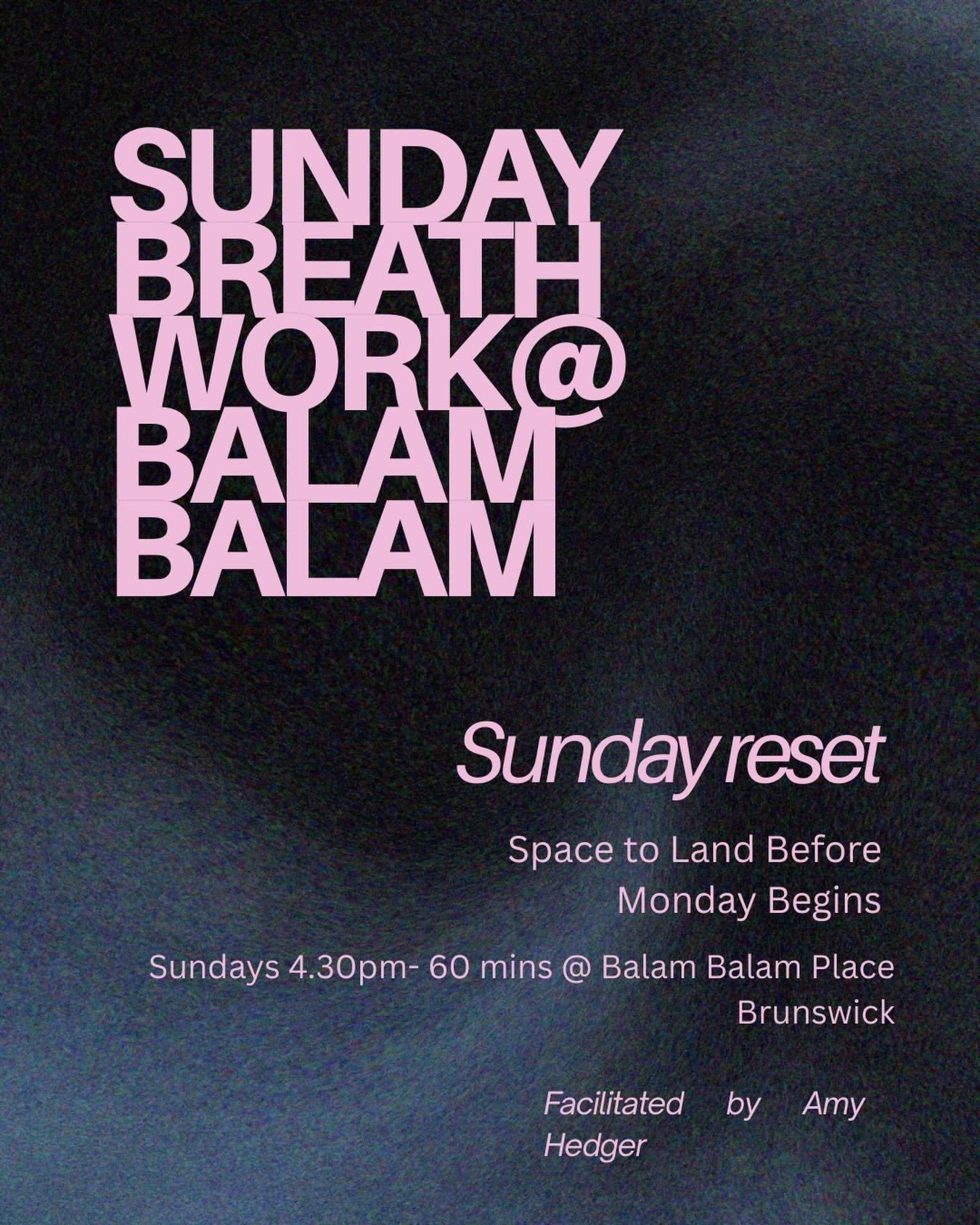 Sunday Reset 🌿 @balambalamplace 

If your nervous system has been on overdrive&hellip; this is your space to recalibrate.

Join me at Balam Balam Place in Brunswick for a grounded breathwork session designed to help you discharge built-up energy, re