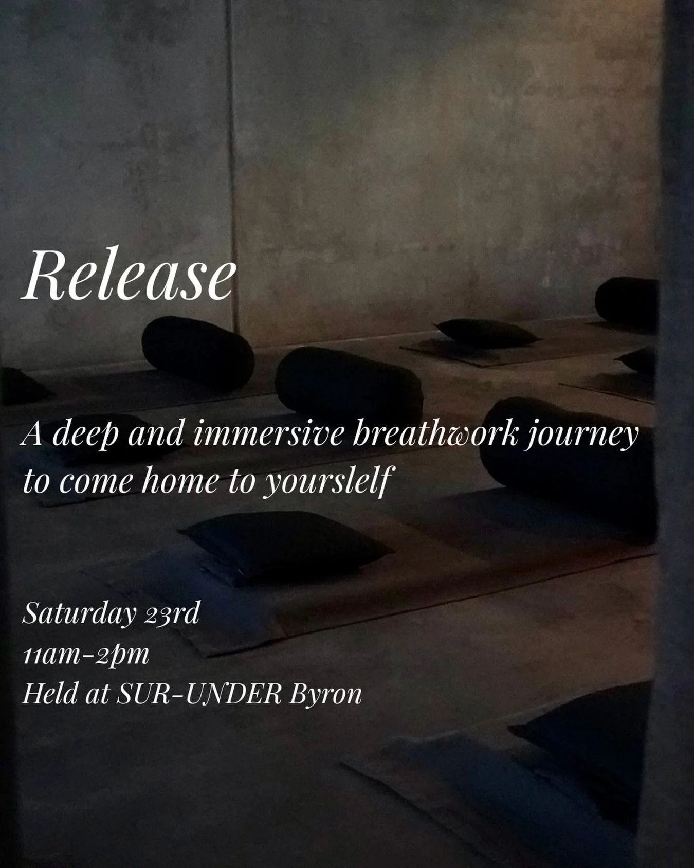 RELEASE &mdash; Byron Bay 🤍

An immersive and intimate breakthrough breathwork experience coming to Byron Bay from Melbourne.

This is more than just a breathwork session.
It&rsquo;s a nervous system reset designed to help you slow down, regulate, c
