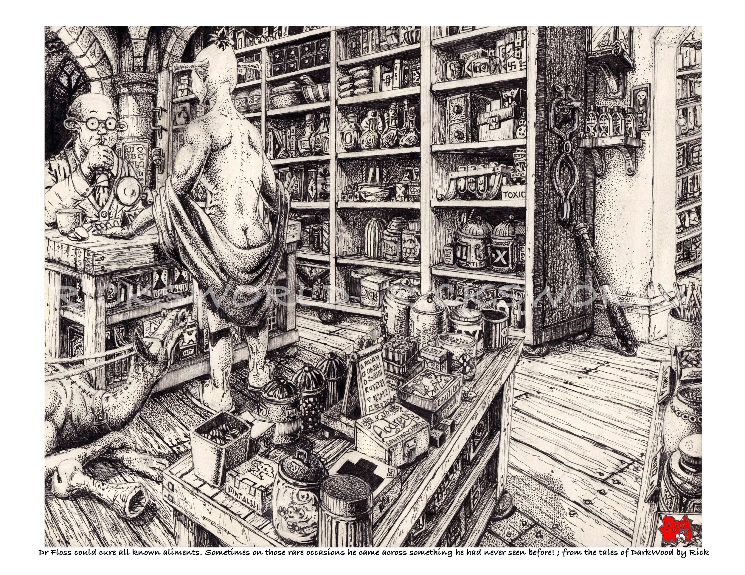 Dr Floss could cure all known ailments. Sometimes on those rare occasions he came across something he had never seen before! (Micron - ink) code DW 076