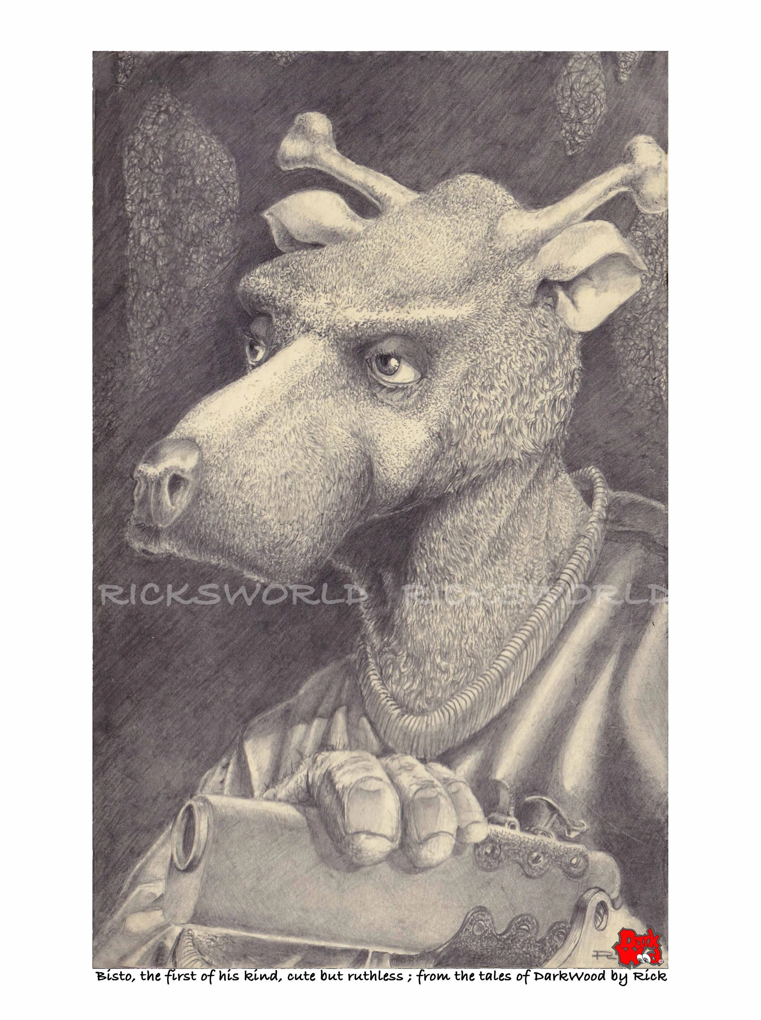 Bisto, the first of his kind, cute but ruthless. He would cut you down in an instance. Note: The very first drawing from Darkwood Book 1. (Pencil). Code DW074
