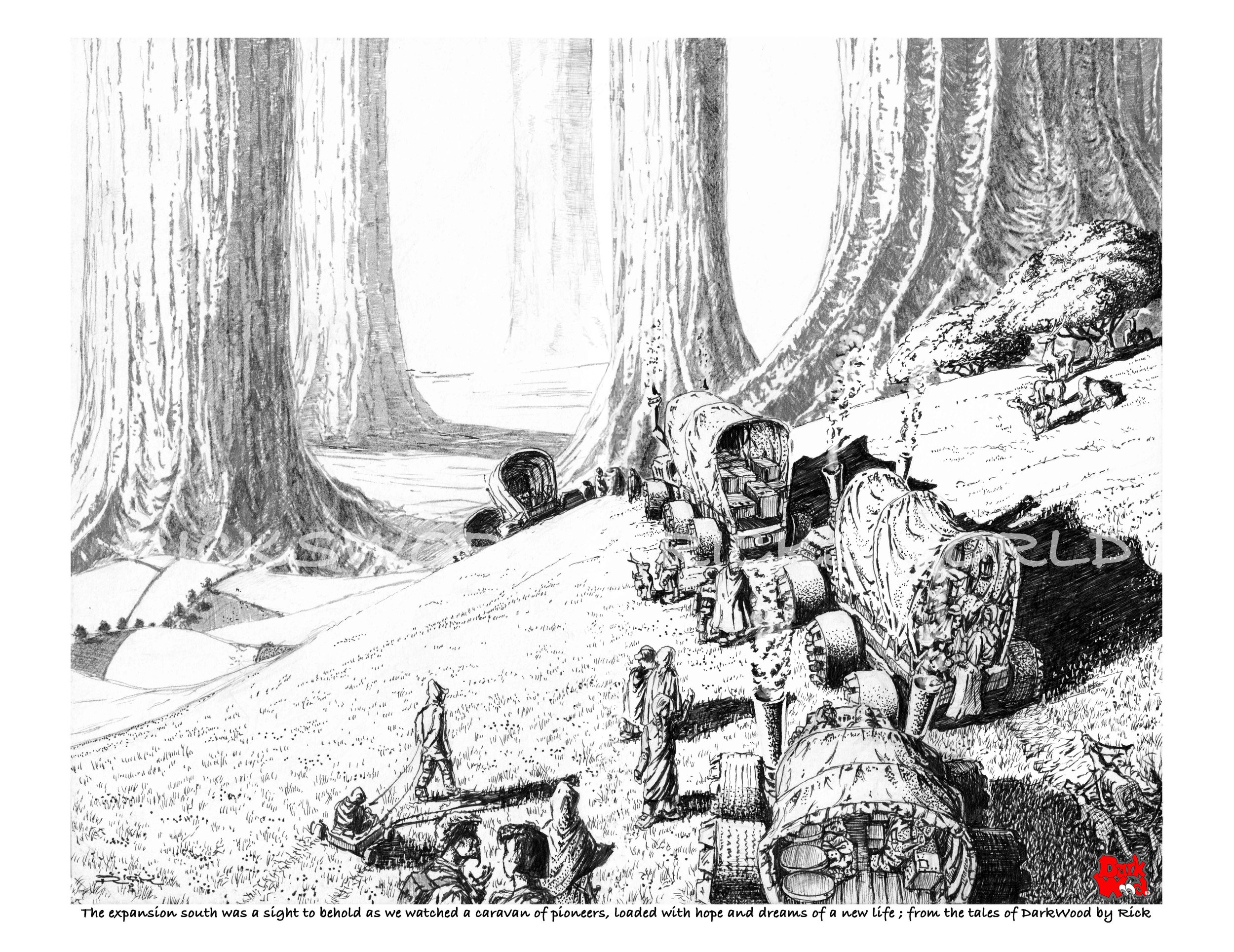 The expansion south was a sight to behold as we watched a caravan of pioneers, loaded with hope and dreams of a new life. (Micon - Ink) Code DW 078