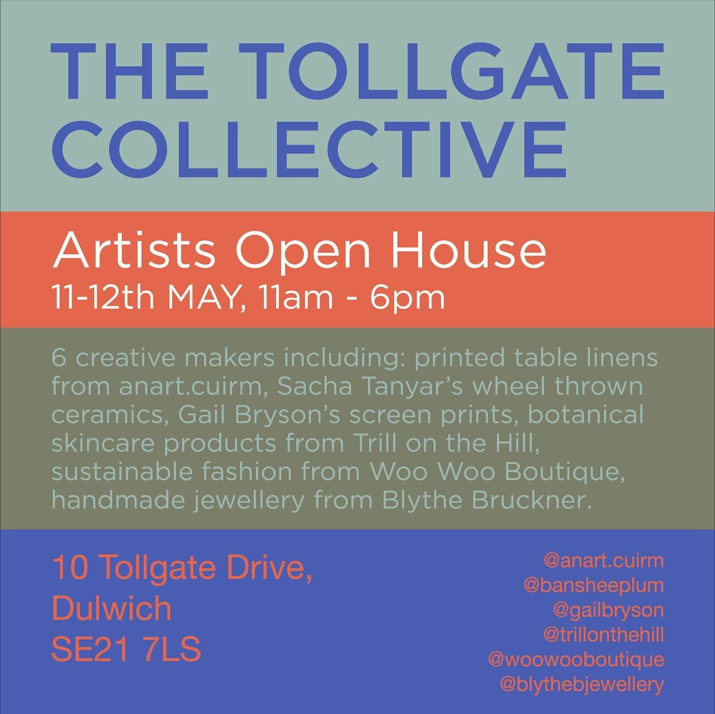 We are in London this weekend selling our wares @artistsopenhse. We&rsquo;ll be in good company alongside @gailbryson @anart.cuirm @woowooboutique @bansheeplum @blythebjewellery. 

May 11th-12th 11-6pm. 
10 Tollgate drive, SE21 7LS

Our natural skinc
