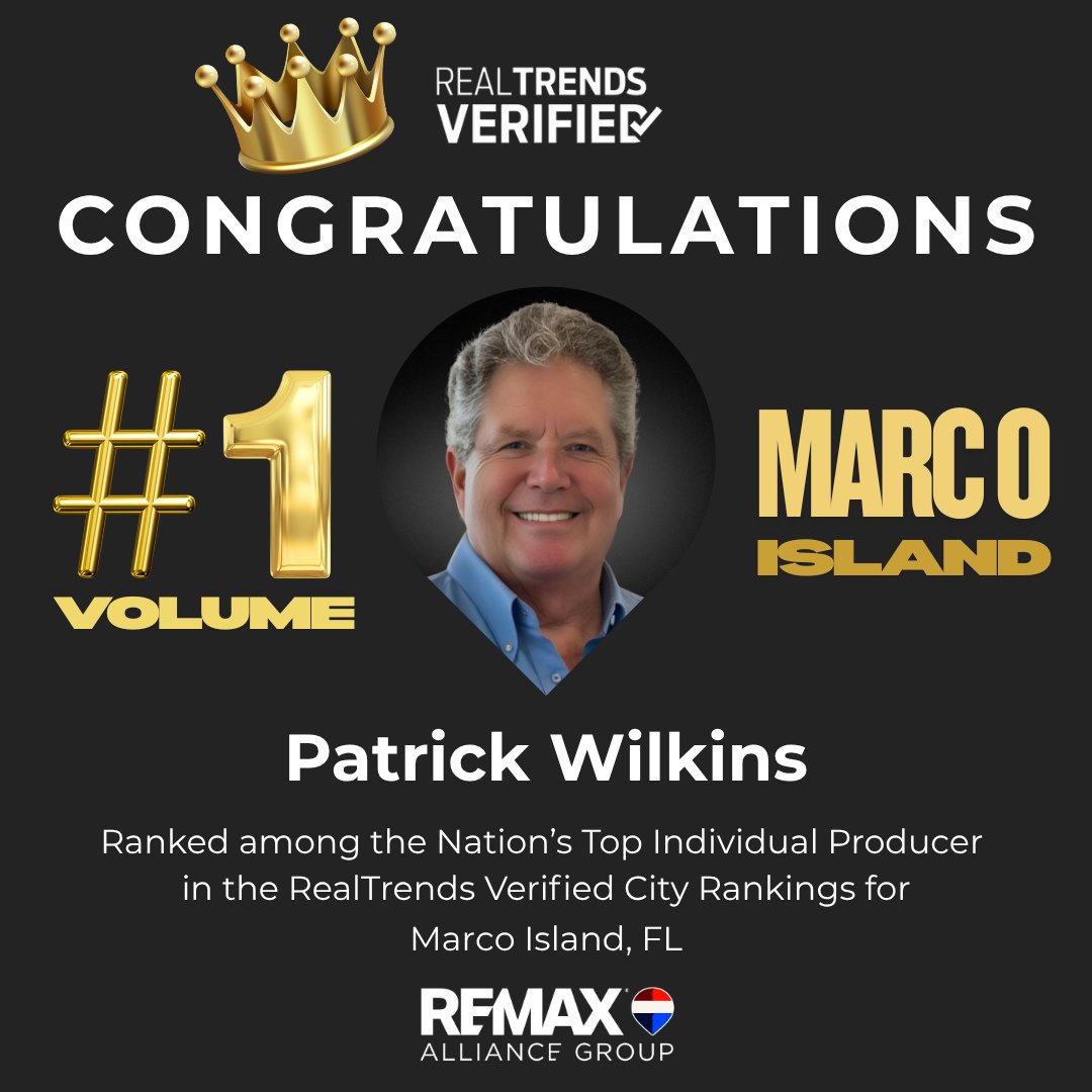 Congratulations go to Pat! Just named #1 in Volume in the 2025 RealTrends Verified City Rankings &ndash; showcasing productivity of REMAX professionals.  16,500+ REMAX affiliates earned  29% of the rankings spots, accounting for 29% of total U.S. Age