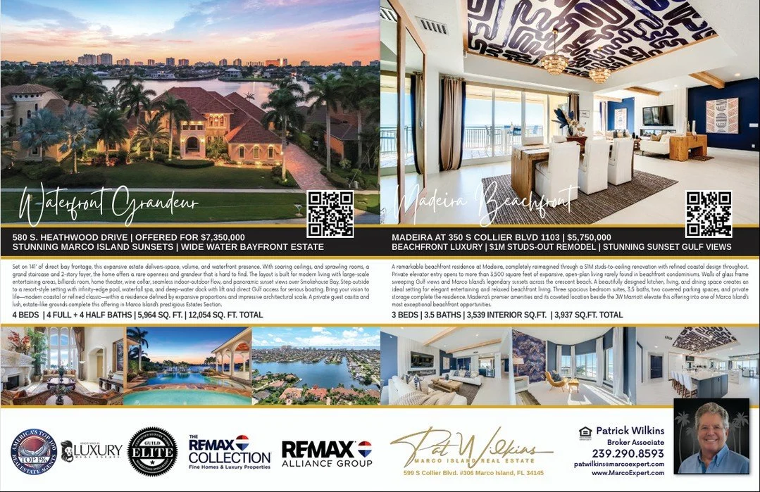 Featured in Homes &amp; Land Magazine &mdash; a showcase of two exceptional Marco Island luxury residences redefining waterfront living at the highest level. From breathtaking bayfront sunsets on Smokehouse Bay to a fully reimagined beachfront reside