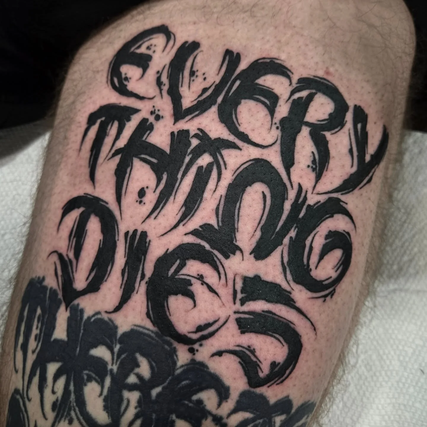 "Everything Dies"  added to this piece i started a few years ago @philadelphiatattooartsfestival. We started with the "there is no god" a couple years ago then added the "just us" in 2024 and now its all finished. I thin