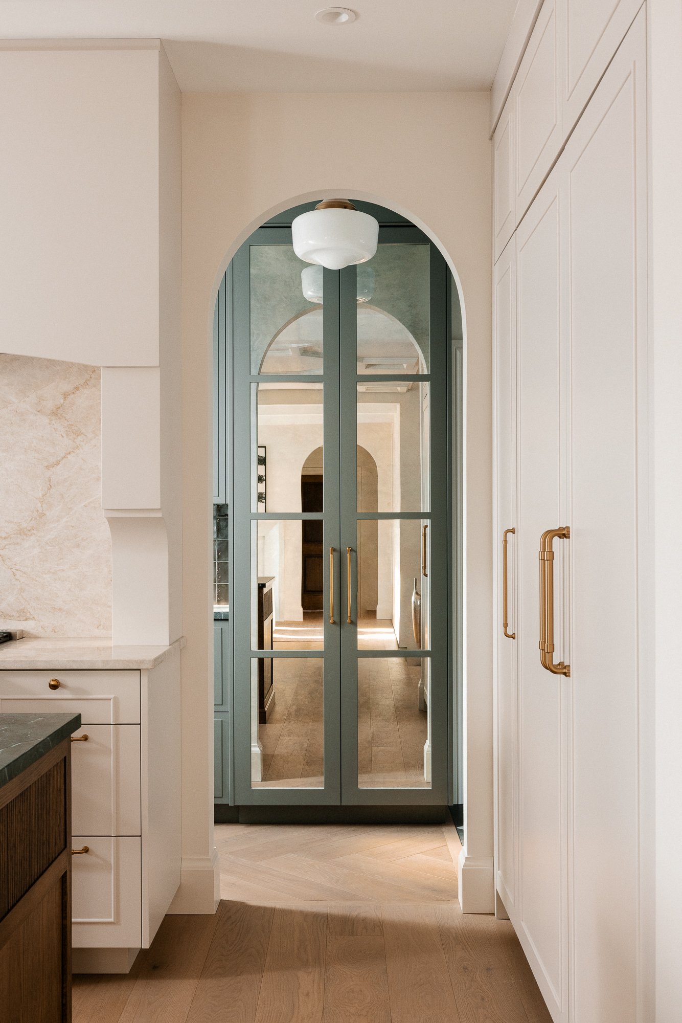 Thames Centre - Waubuno - Renovation - Elegant - Luxury - Pantry- Kitchen - Coffered Ceiling - Custom Cabinetry - Full Height backsplash - Arched Doorways