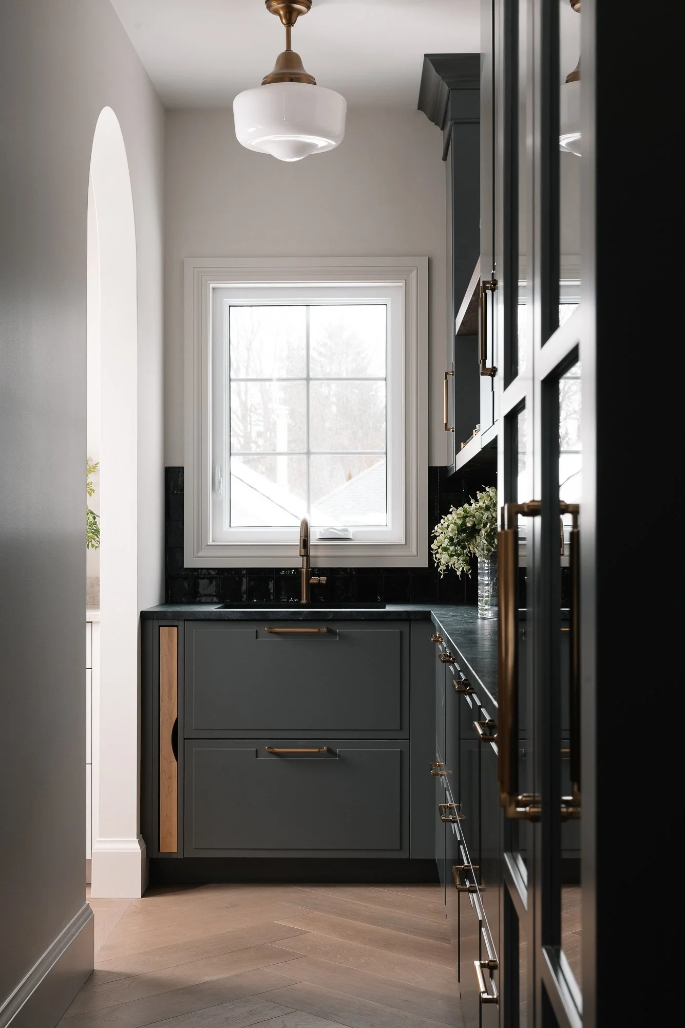 Thames Centre - Waubuno - Renovation - Elegant - Luxury - Pantry - Coffered Ceiling - Custom Cabinetry - Full Height backsplash - Arched Doorways