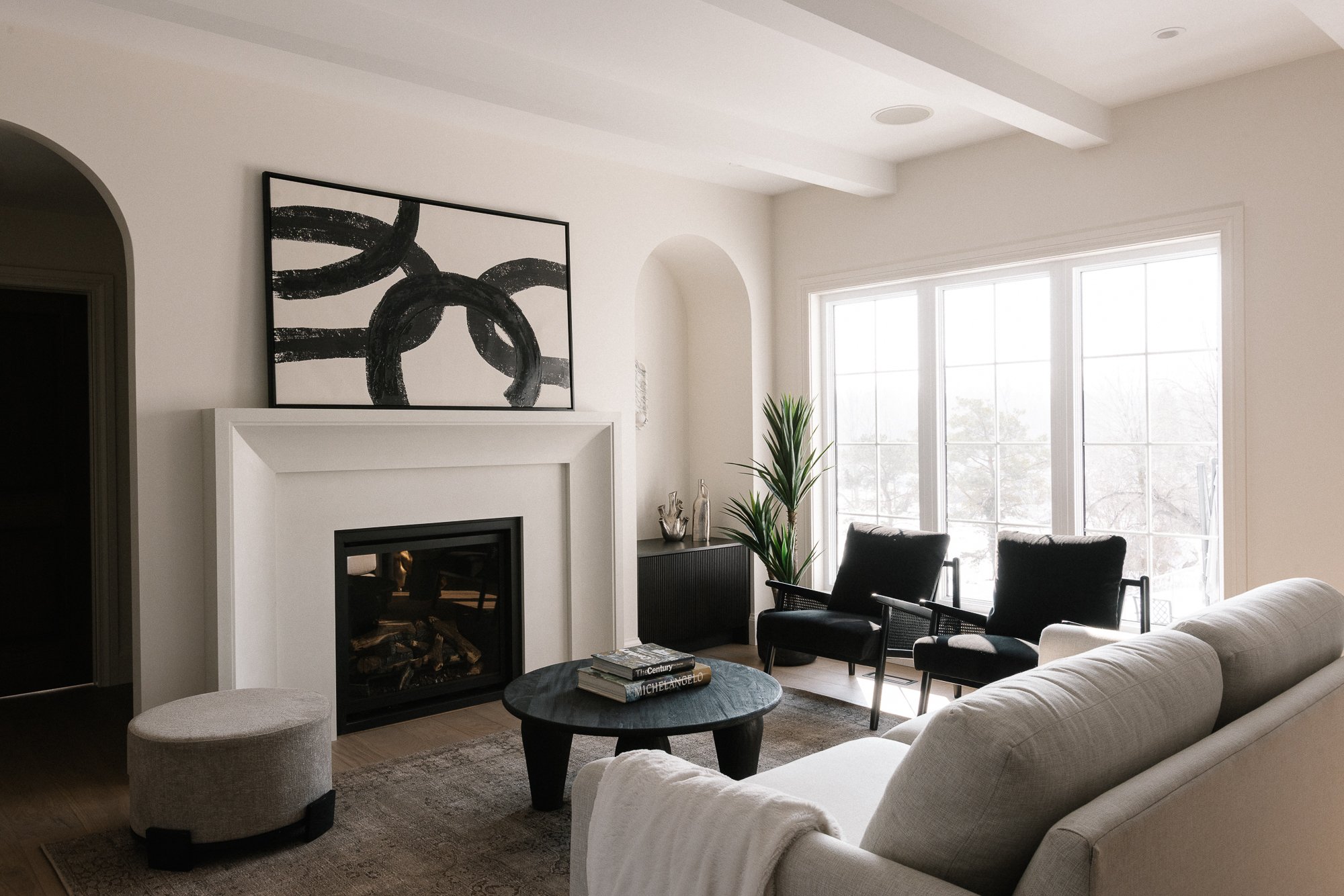 Thames Centre - Waubuno - Renovation - Elegant - Luxury - Dining -  Custom Cabinetry - Living Room - Arched Doorways