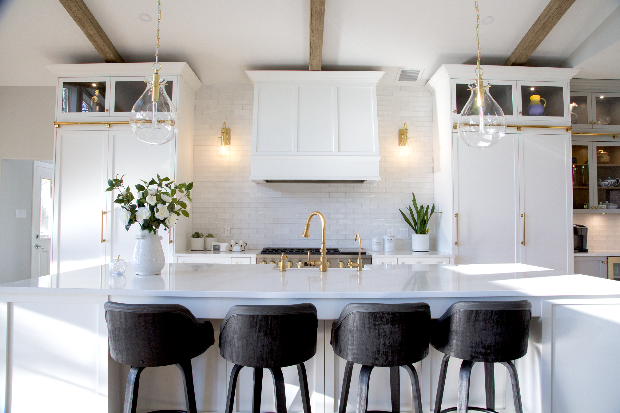 whole home kitchen renovation vaulted ceiling timber library ladder