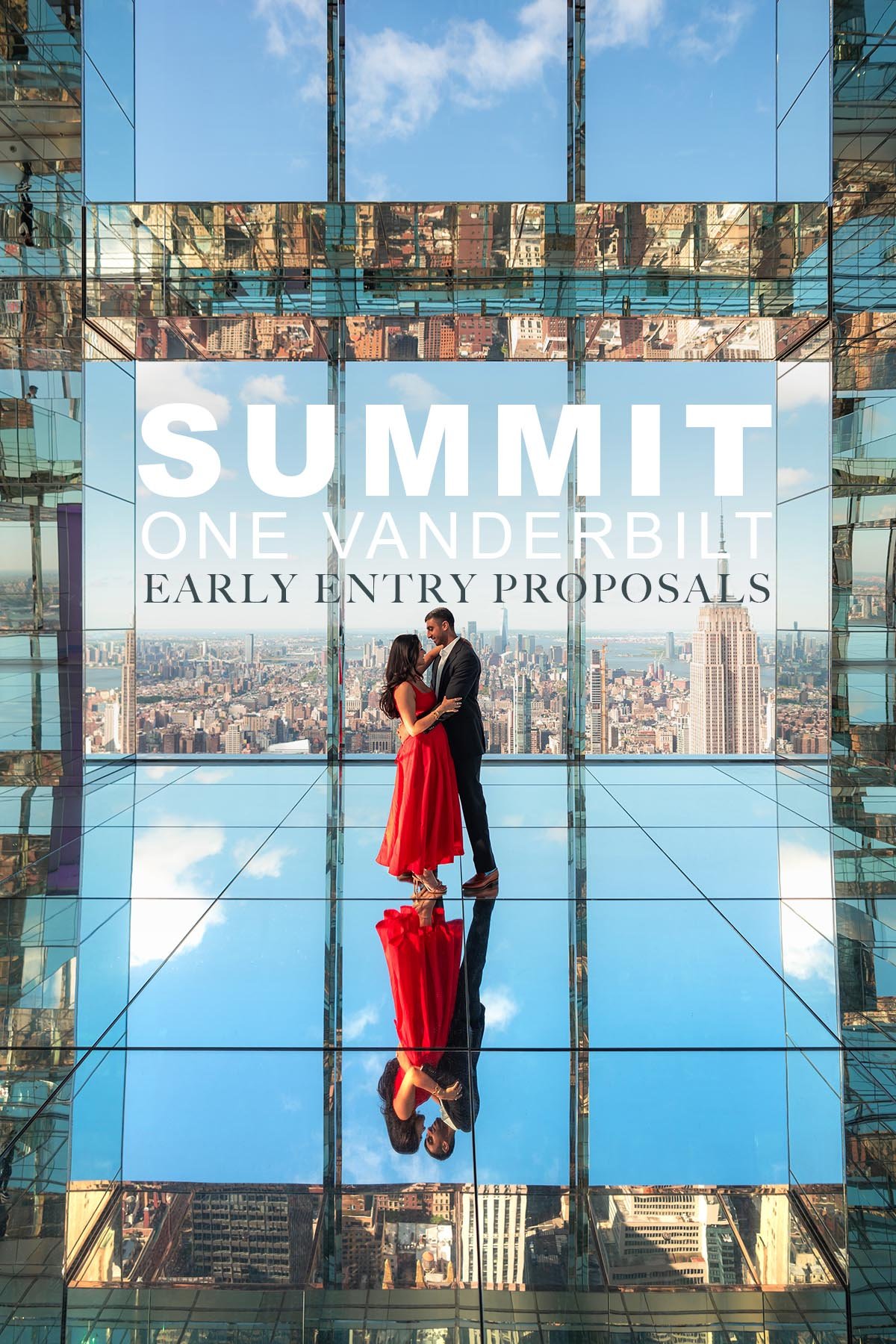 Couple sharing a private engagement proposal inside SUMMIT One Vanderbilt during early entry