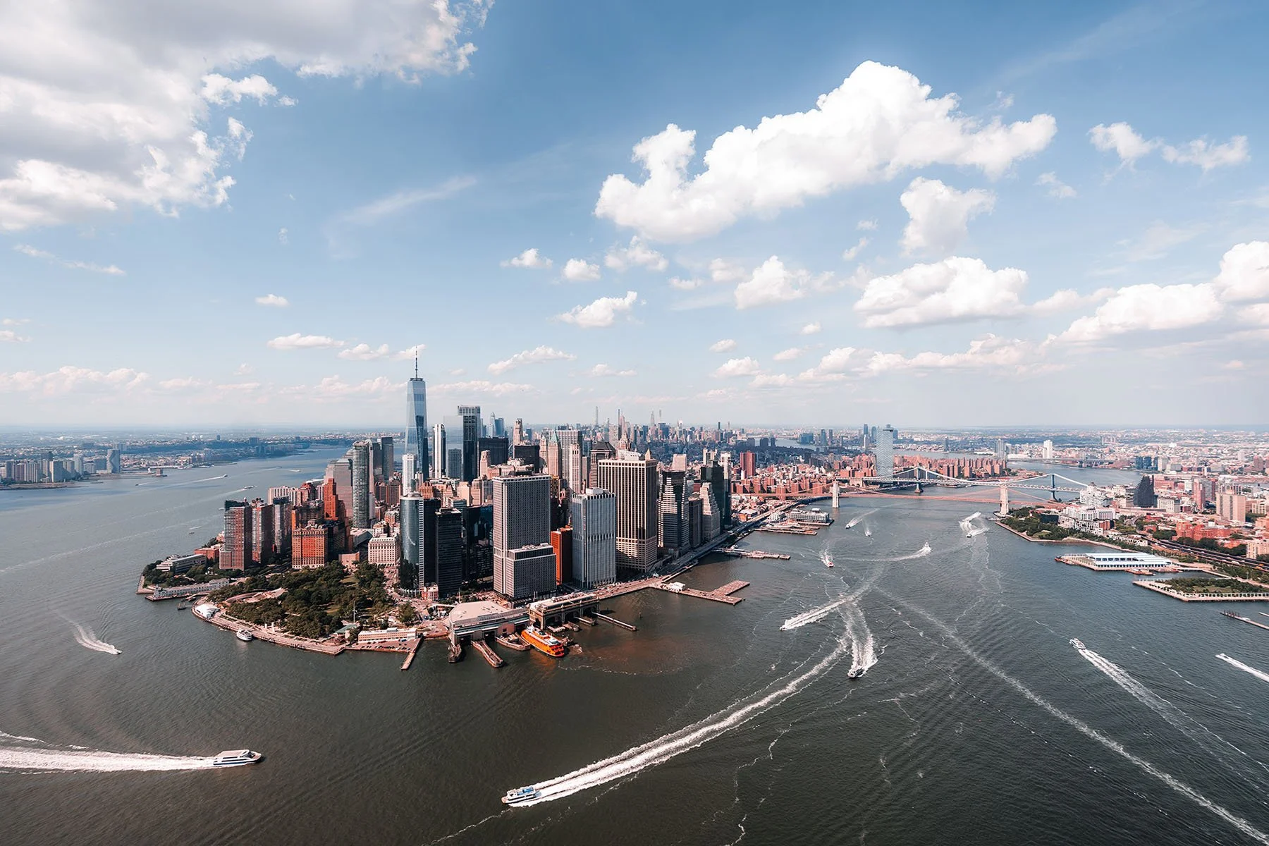 NYC Helicopter flight above lower Manhattan