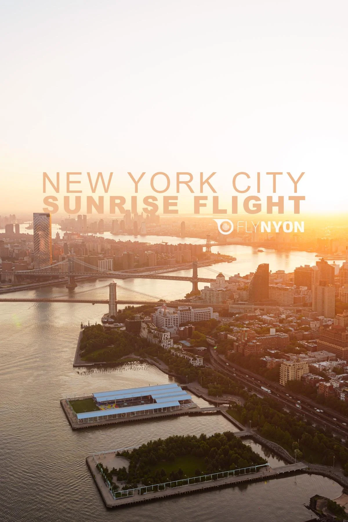 Golden sunrise flight over New York City