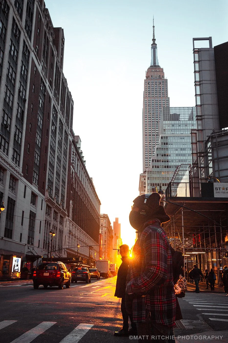 Reverse Manhattanhenge on 34th Street in Midtown Manhattan at sunrise