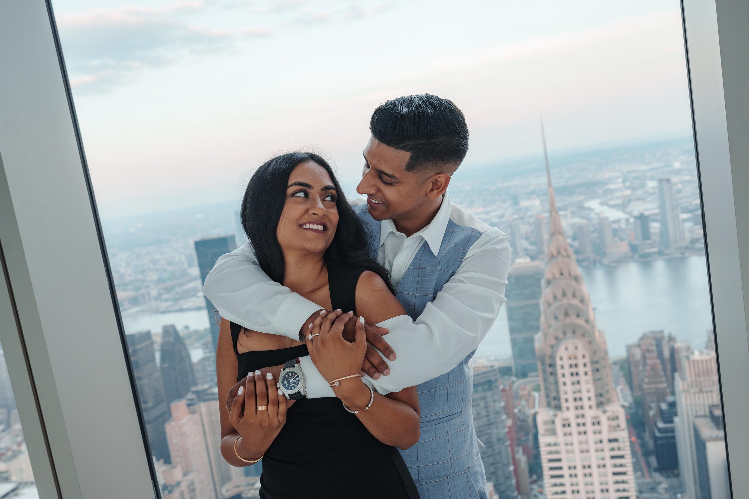 A beautiful marriage proposal and engagement photoshoot at SUMMIT One Vanderbilt in New York City captured by Matt Ritchie