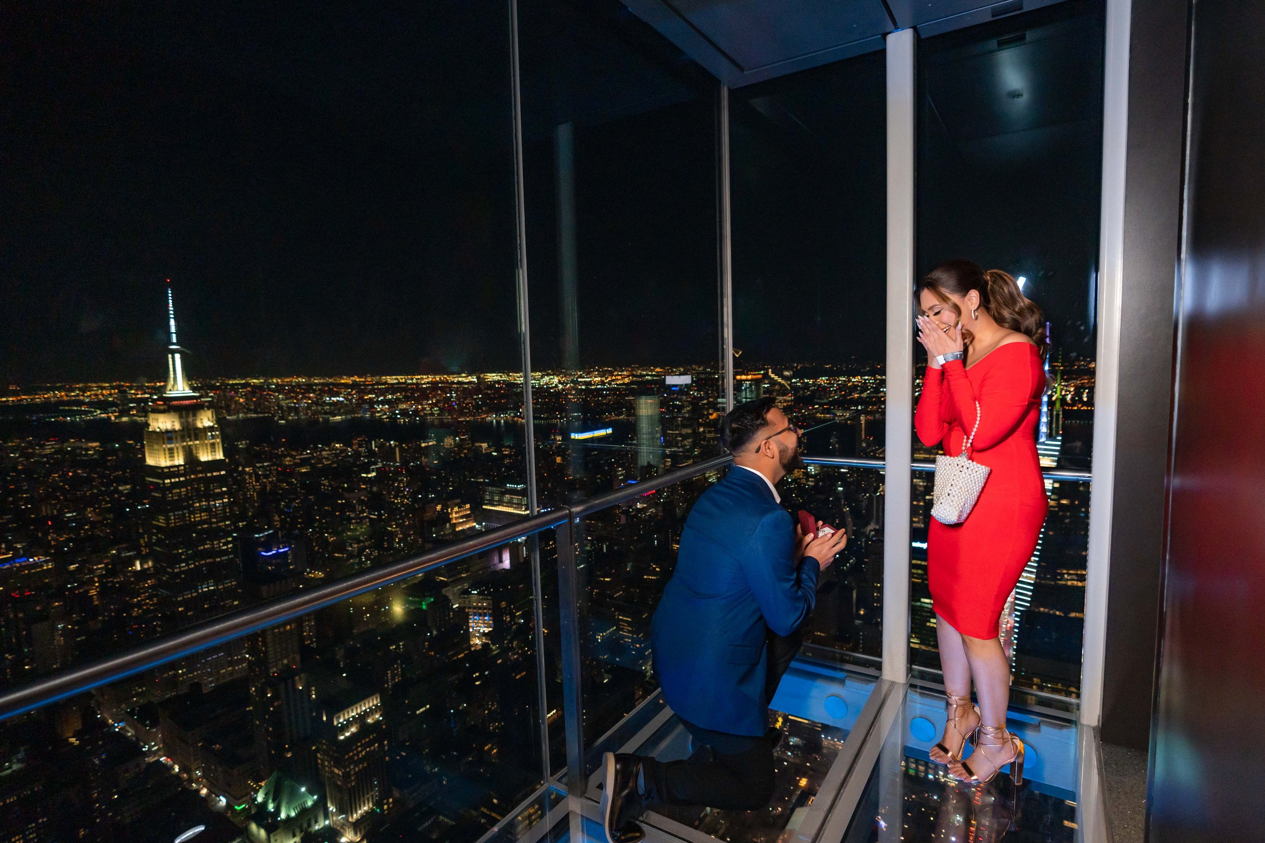 A beautiful marriage proposal and engagement photoshoot at SUMMIT One Vanderbilt in New York City captured by Matt Ritchie