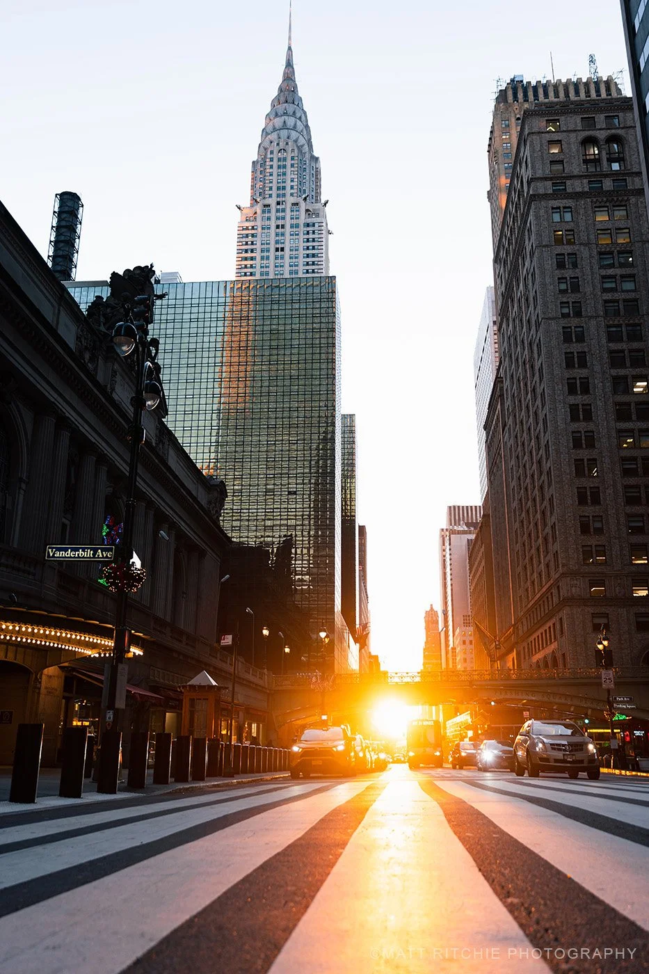 Reverse Manhattanhenge highlighting Manhattan architecture at sunrise