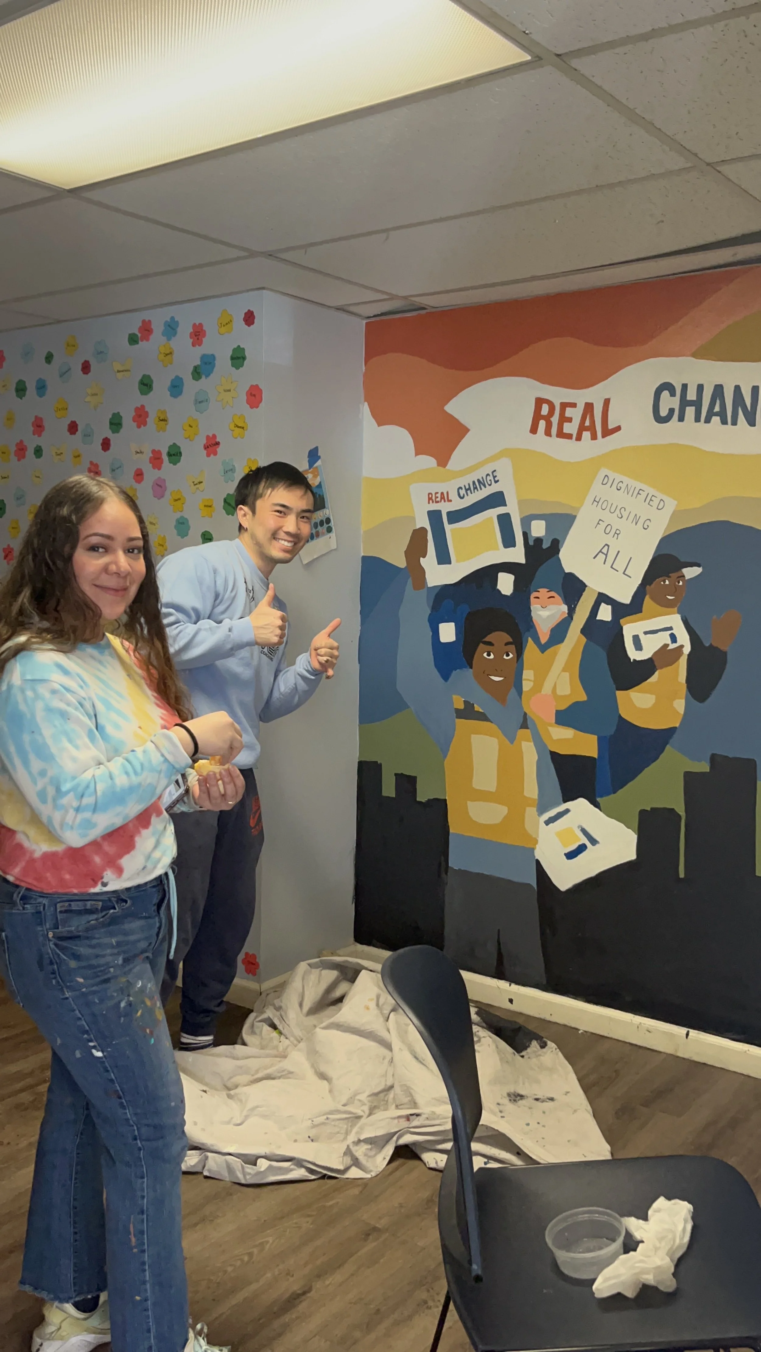 Artists Dovey and Laku facilitating a paint day