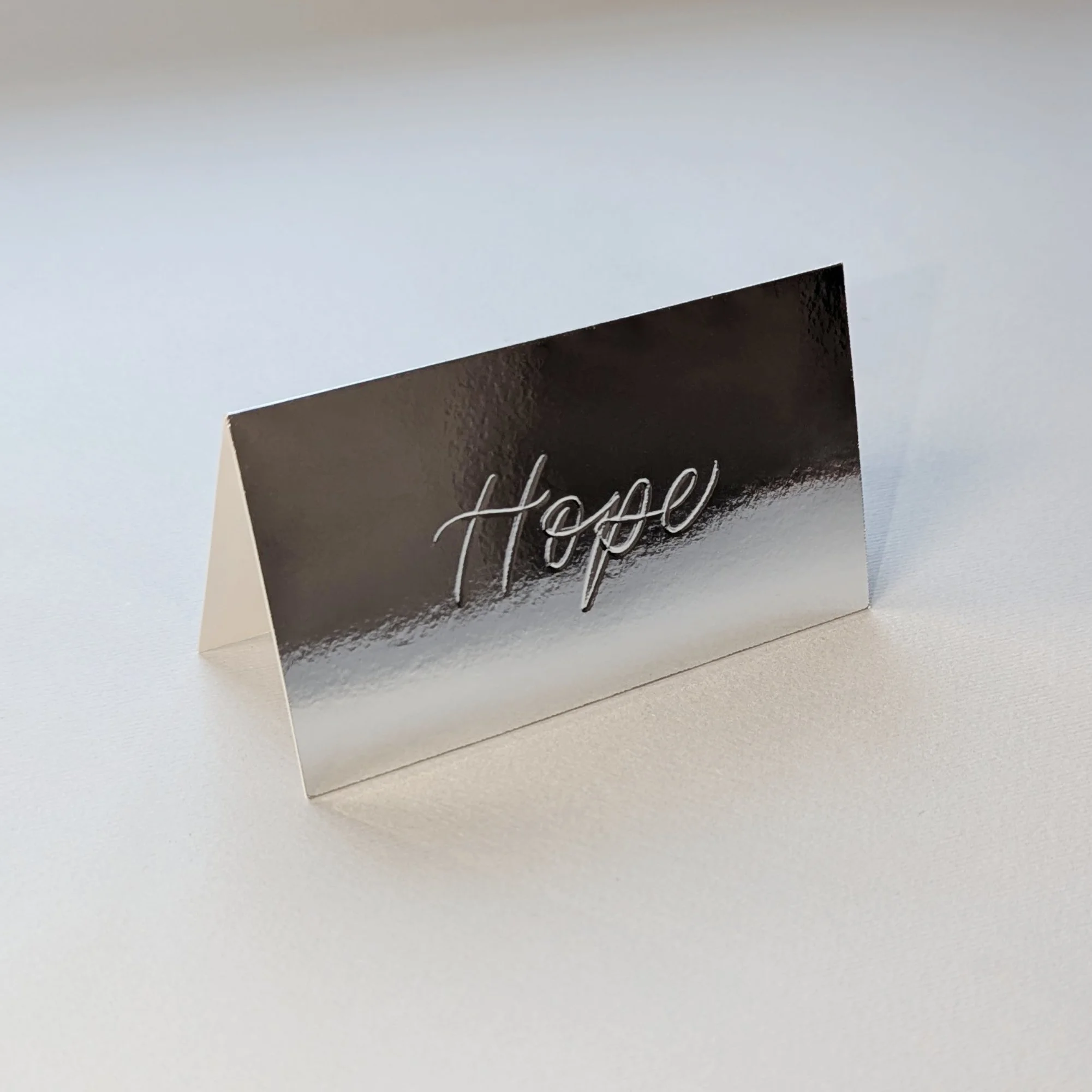 Hand Debossed Chrome Place Card | First Name
