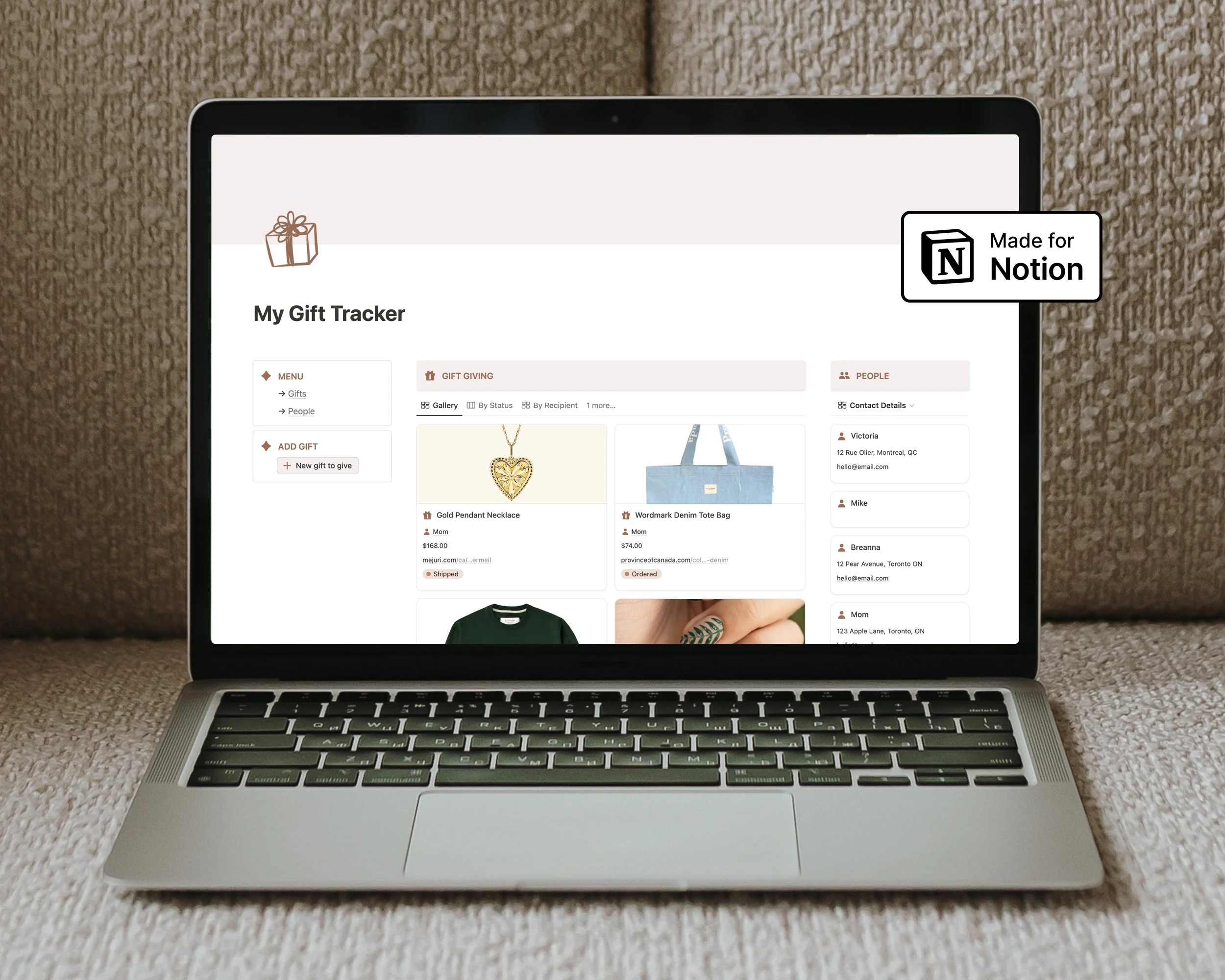 Gift Giving Tracker Notion Template