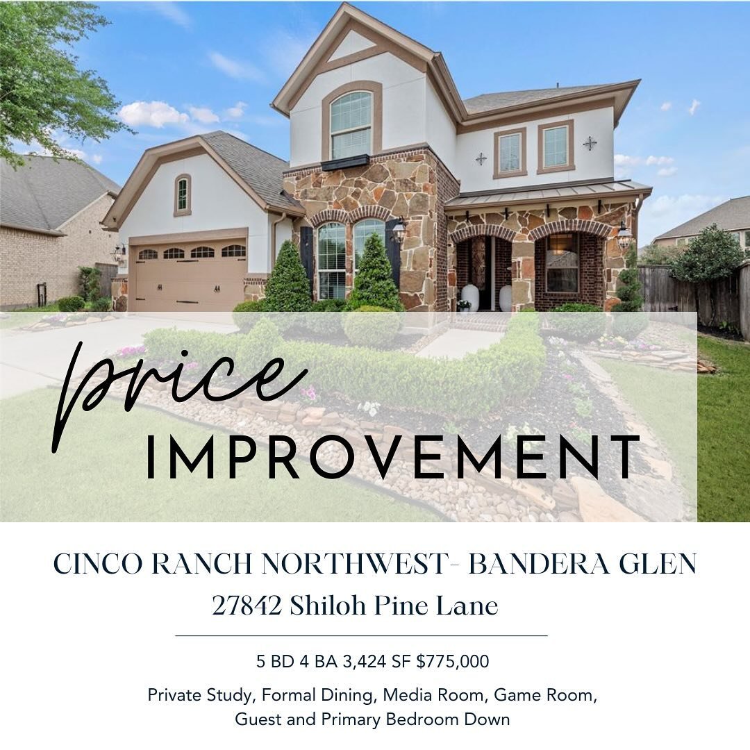 🏡✨ Price Drop Alert! 
Luxury living in Cinco Ranch just got better! This stunning home boasts a primary and guest bedroom on the 1st floor, custom office, movie theater, chef&rsquo;s kitchen, and more! Plus, a wine cellar! Don&rsquo;t wait, schedule