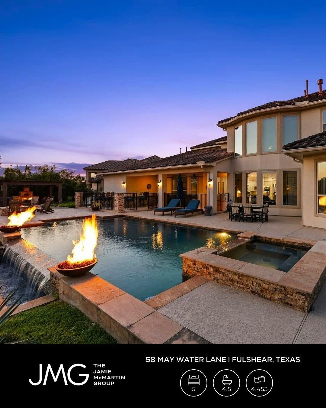 Your private lakefront retreat awaits at 58 May Water Lane in Fulshear 🌅. 

Picture evenings by the resort-style pool with cascading waterfall, pizza nights under the pergola 🍕, and cozy movie marathons in the fully remodeled media room 🎬. 

With 