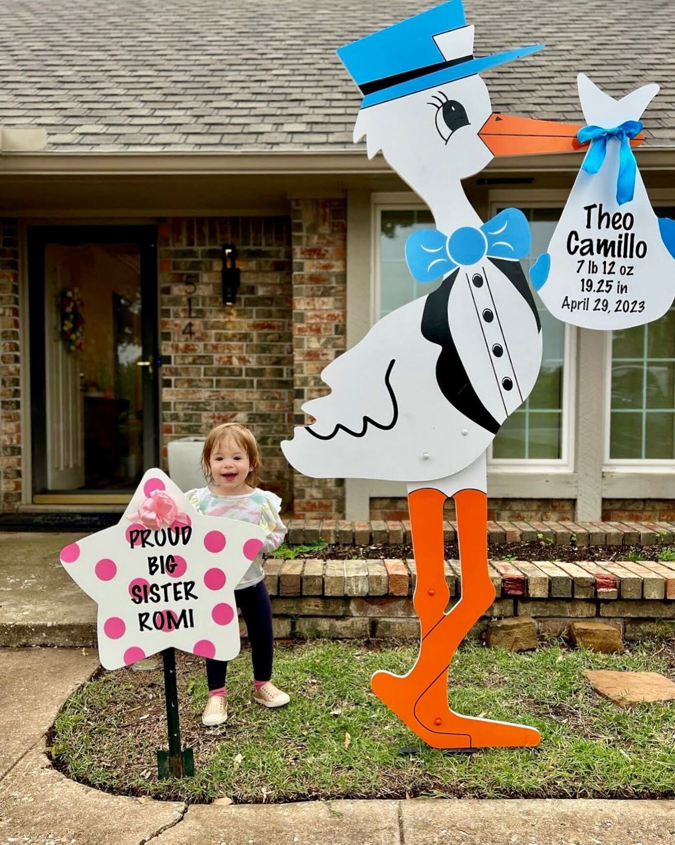 How cute is big sister, Romi ?! We love celebrating siblings with our big brother &amp; sister stars ⭐️💕 #normanstorkco #bigsister #newbaby #welcomebaby #soonerstorks