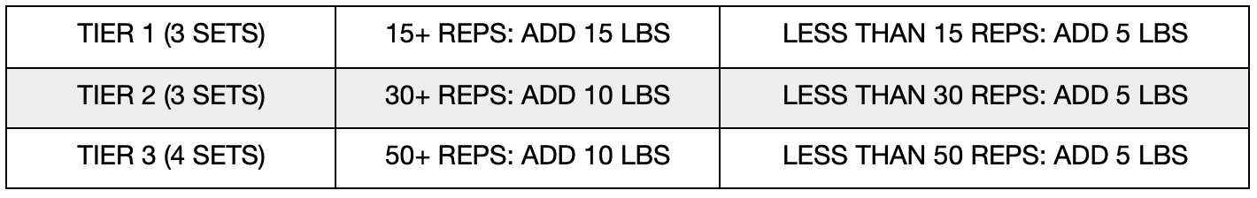 Example of how each tiered exercise is to be executed in the VDIP program