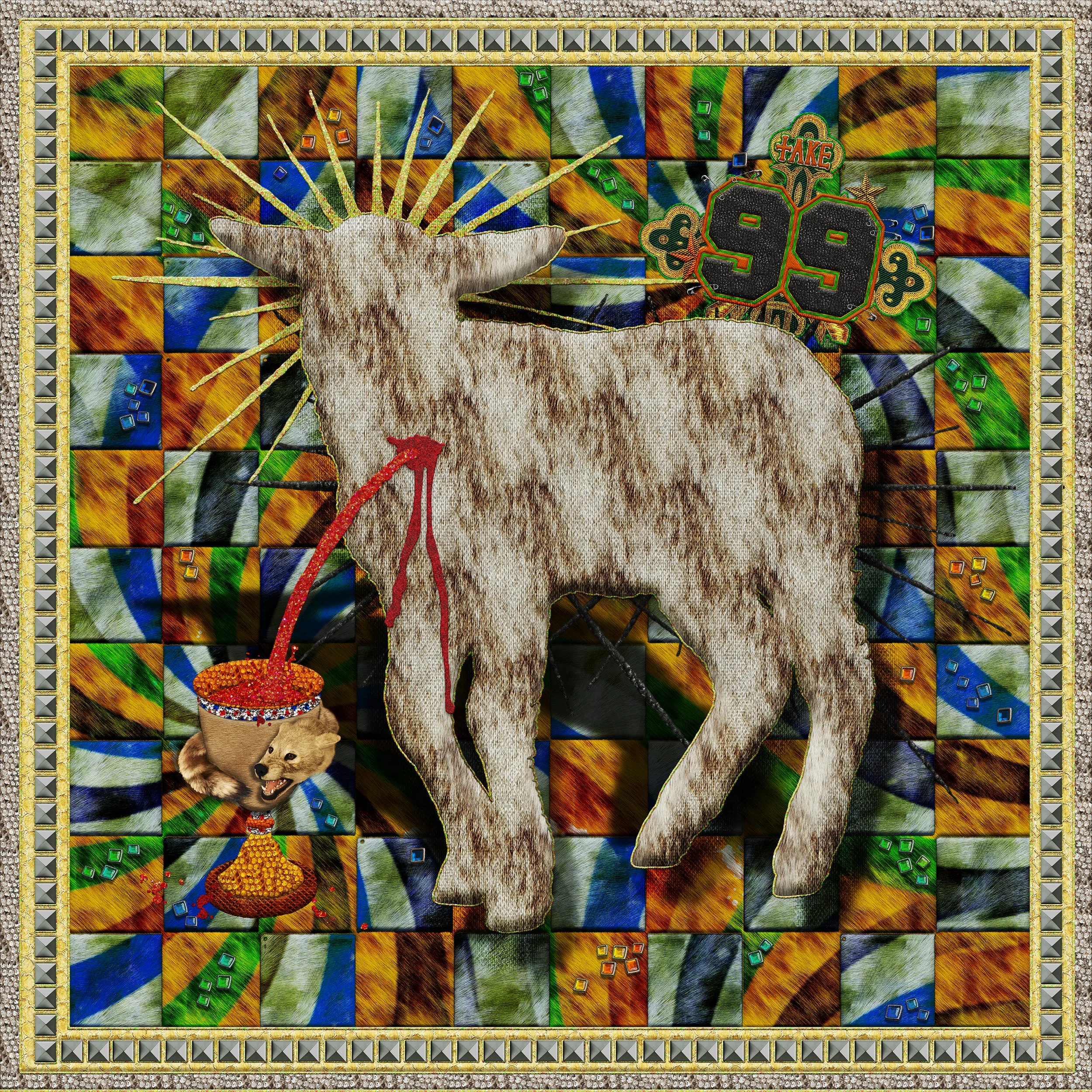 Chasing Tails, 2025
Digital Tapestry, Photoshop
76x76 cm Inkjet on canvas 