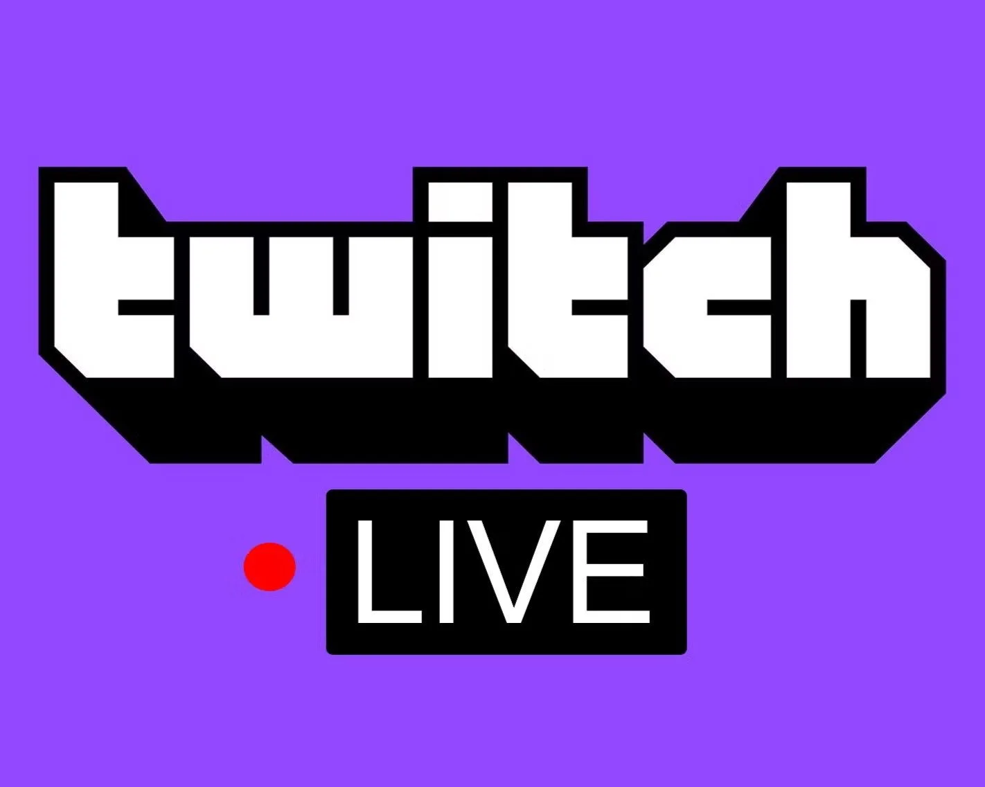 clickable Twitch logo with "LIVE" text and red dot on purple background.