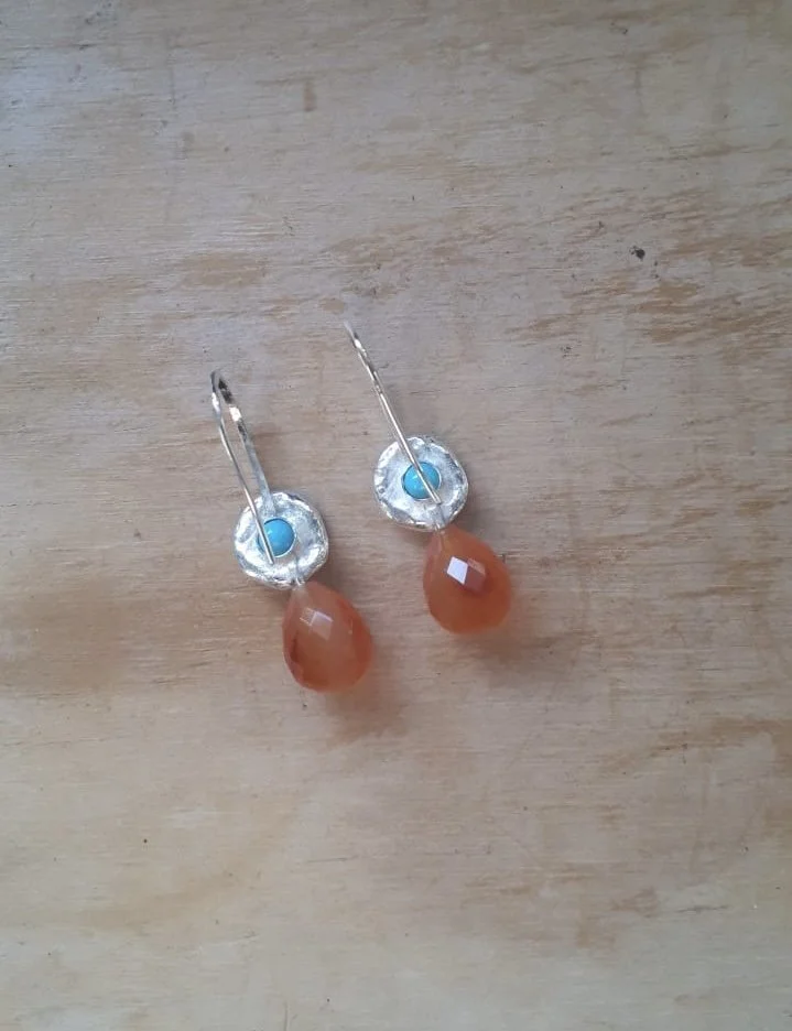 Turquoise and Carnelian Sterling Silver Earrings