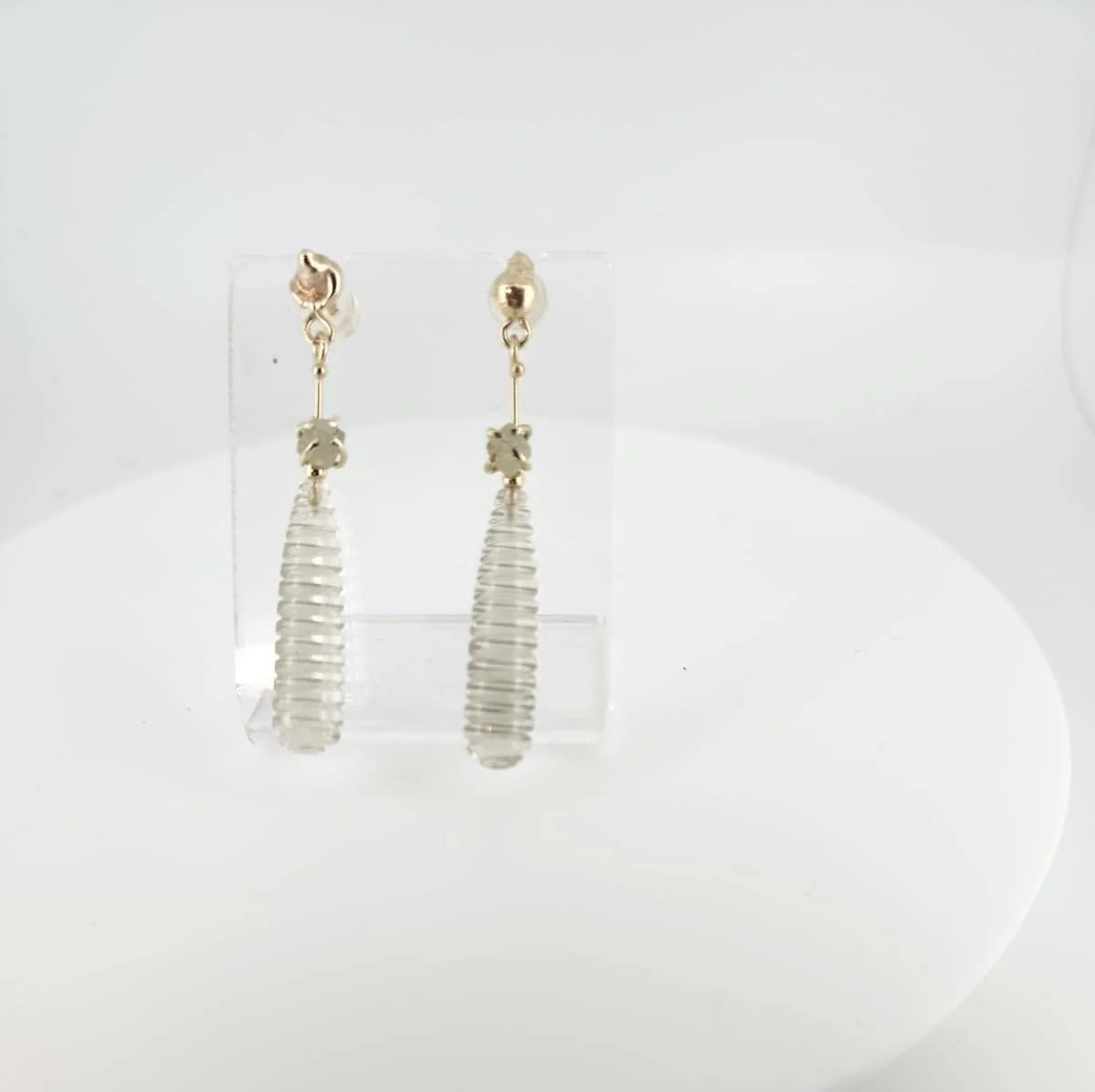 Rough Diamond and Carved Quartz Earrings