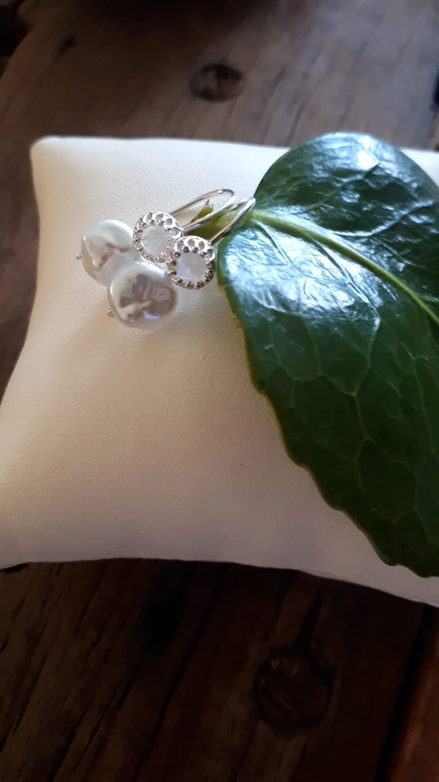 Sterling Silver Earrings set with Moonstone and Pearls