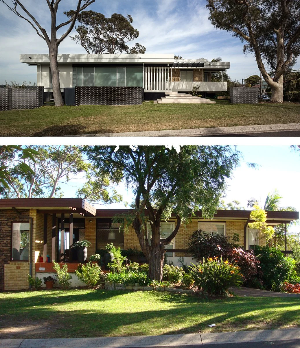 Before and After shots of the same house.  Transforming 1970's home into a modern home