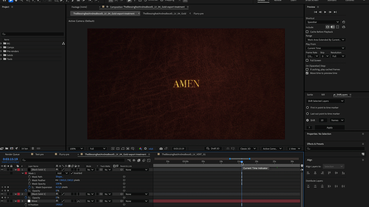 Recording of design process for title slide of music video for The Blessing by Kari Jobe and Cody Carnes, featuring Andrea Bocelli.