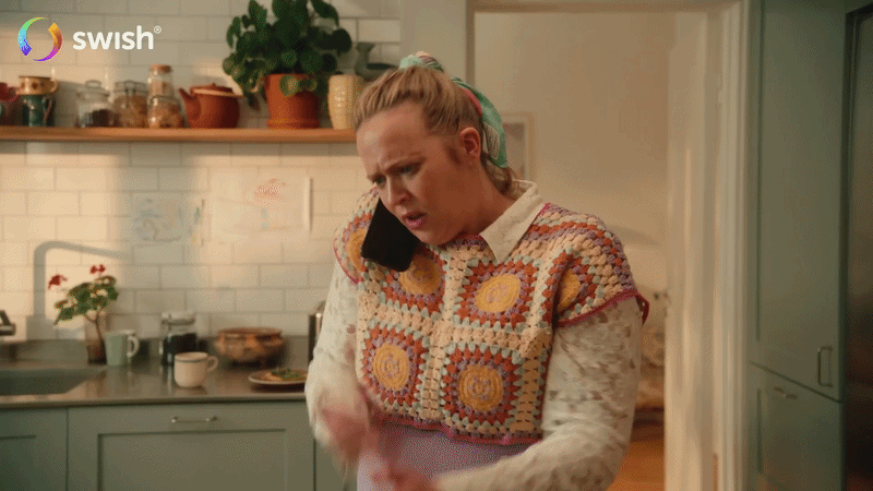 Excerpt from a humorous Swish commercial with a family in shock as Swish is not listed as an available payment option on a website.